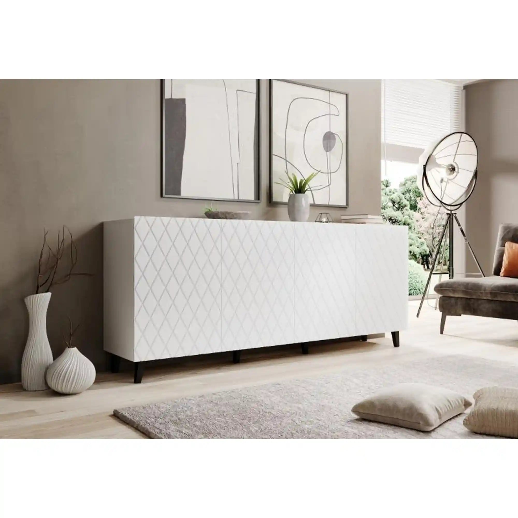 Comoda ASTI, alb/negru, PAL laminat/plastic, 200x42x82 cm