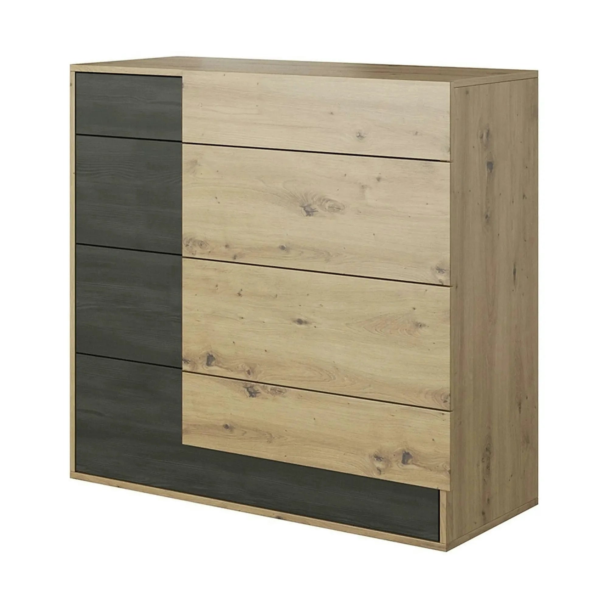 Comoda BAFRA, stejar artisan/pin negru, PAL laminat, 100x40x90 cm