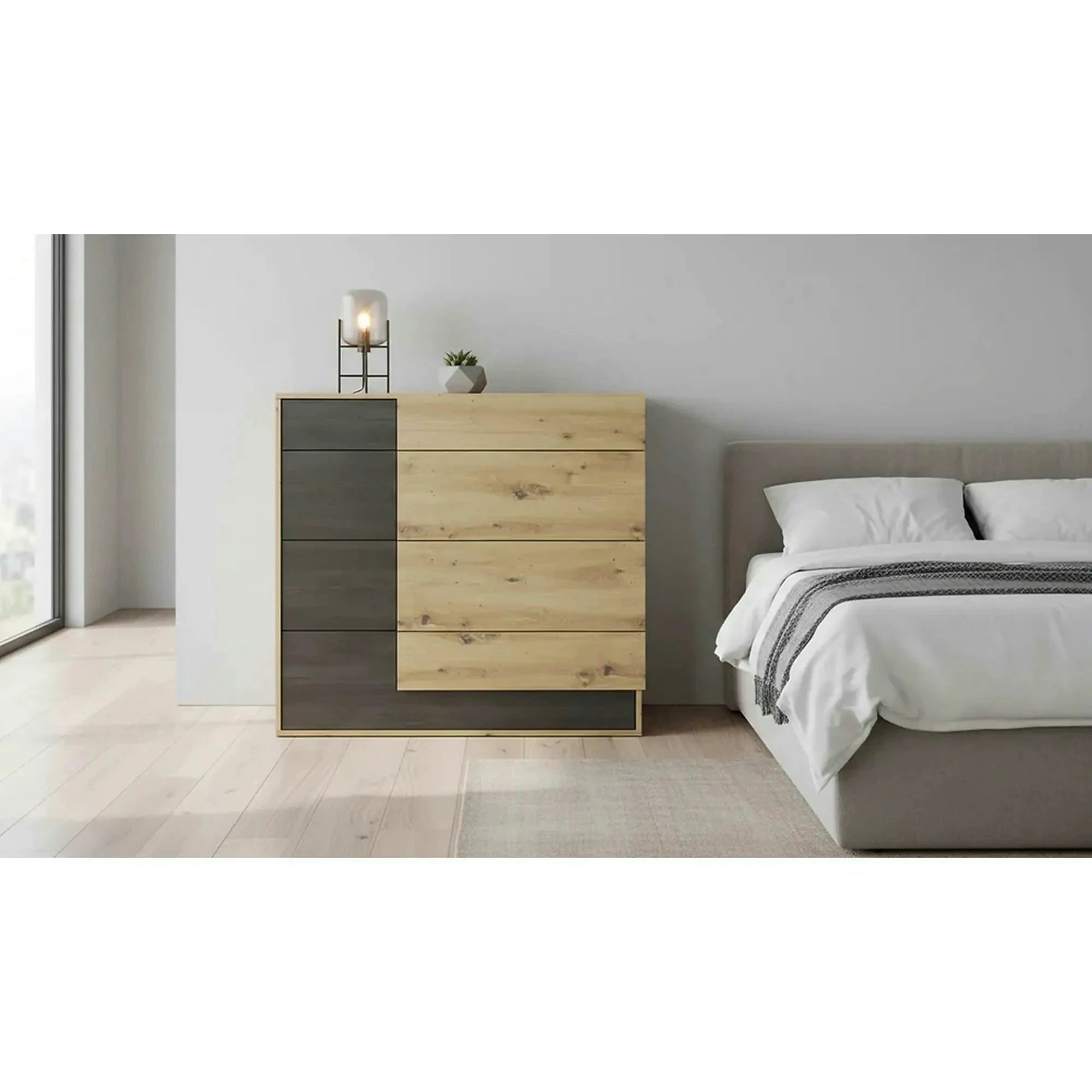 Comoda BAFRA, stejar artisan/pin negru, PAL laminat, 100x40x90 cm