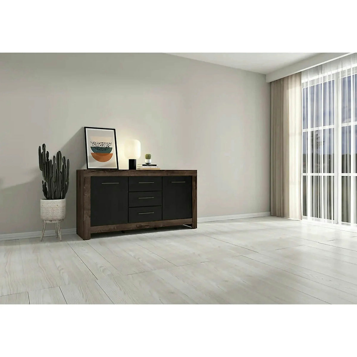 Comoda BALIN, negru/stejar, PAL, 160x45x85 cm