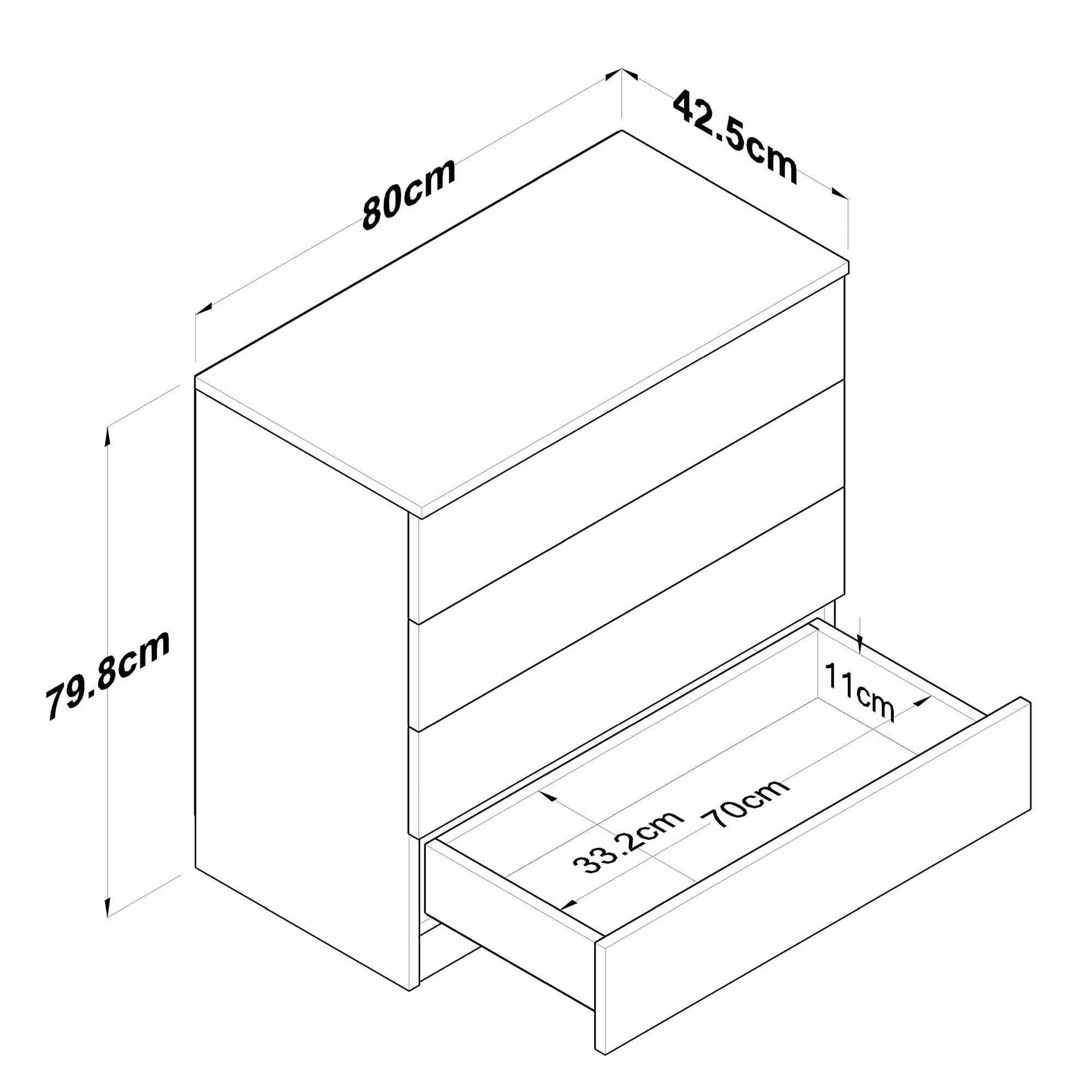 Comoda BE104-2378, alb/stejar, PAL melaminat, 80x43x80 cm