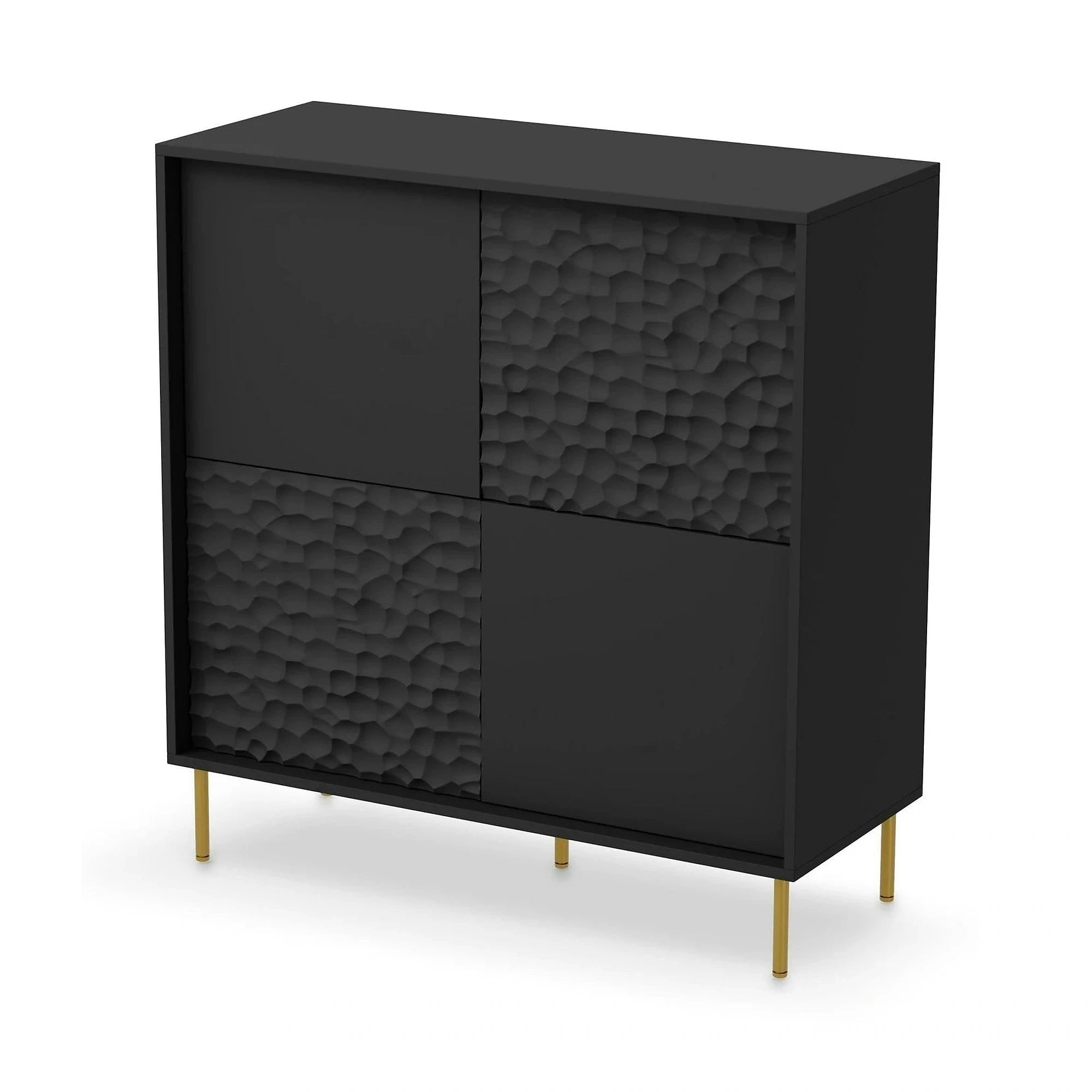 Comoda BULLET, negru/auriu, PAL laminat, 100x41x105 cm
