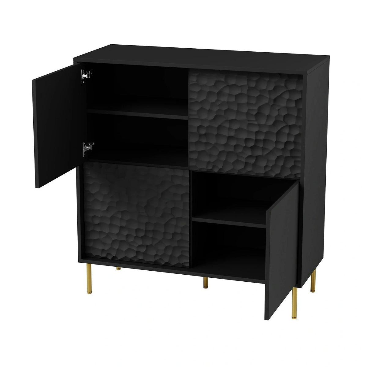 Comoda BULLET, negru/auriu, PAL laminat, 100x41x105 cm