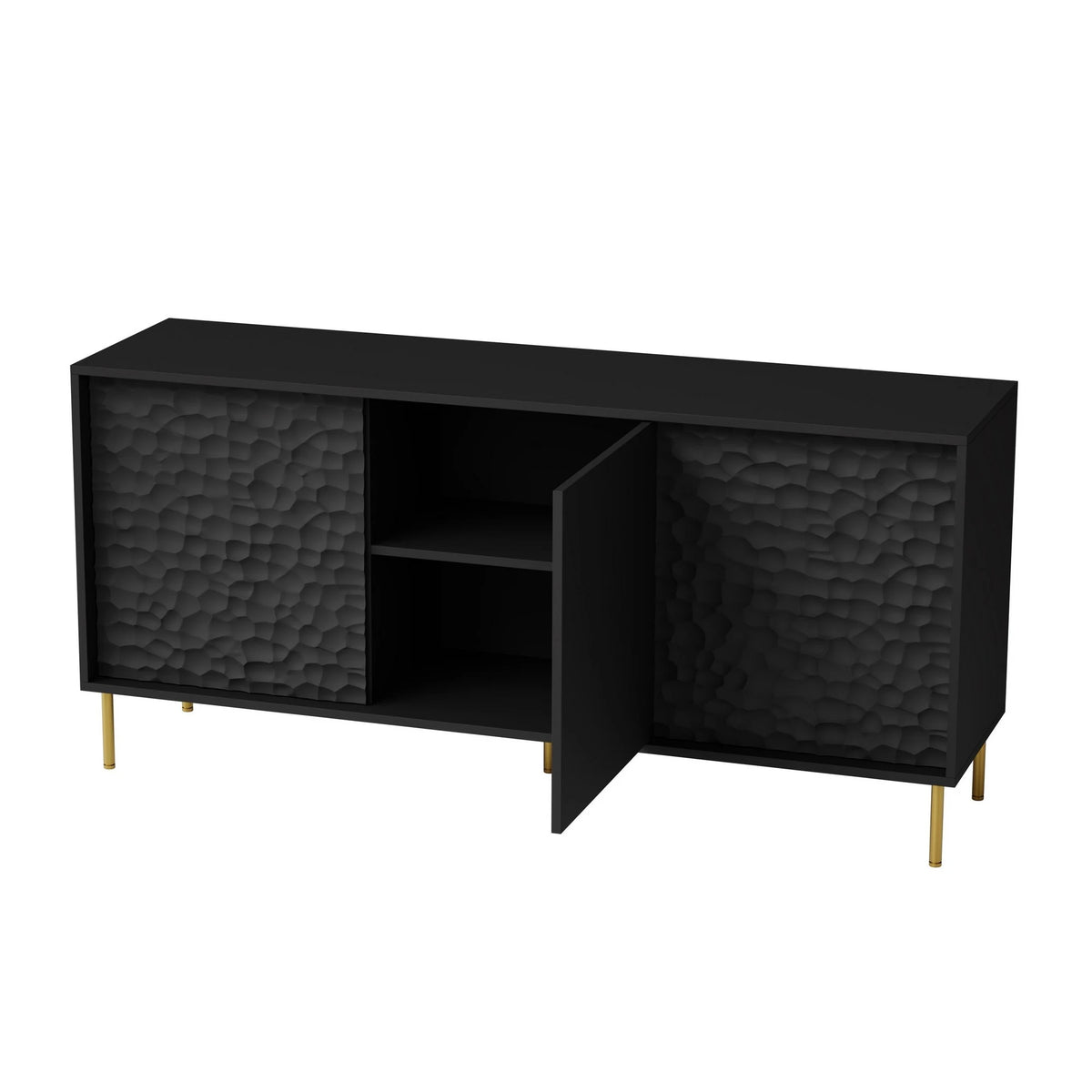 Comoda BULLET, negru/auriu, PAL laminat, 155x41x73 cm