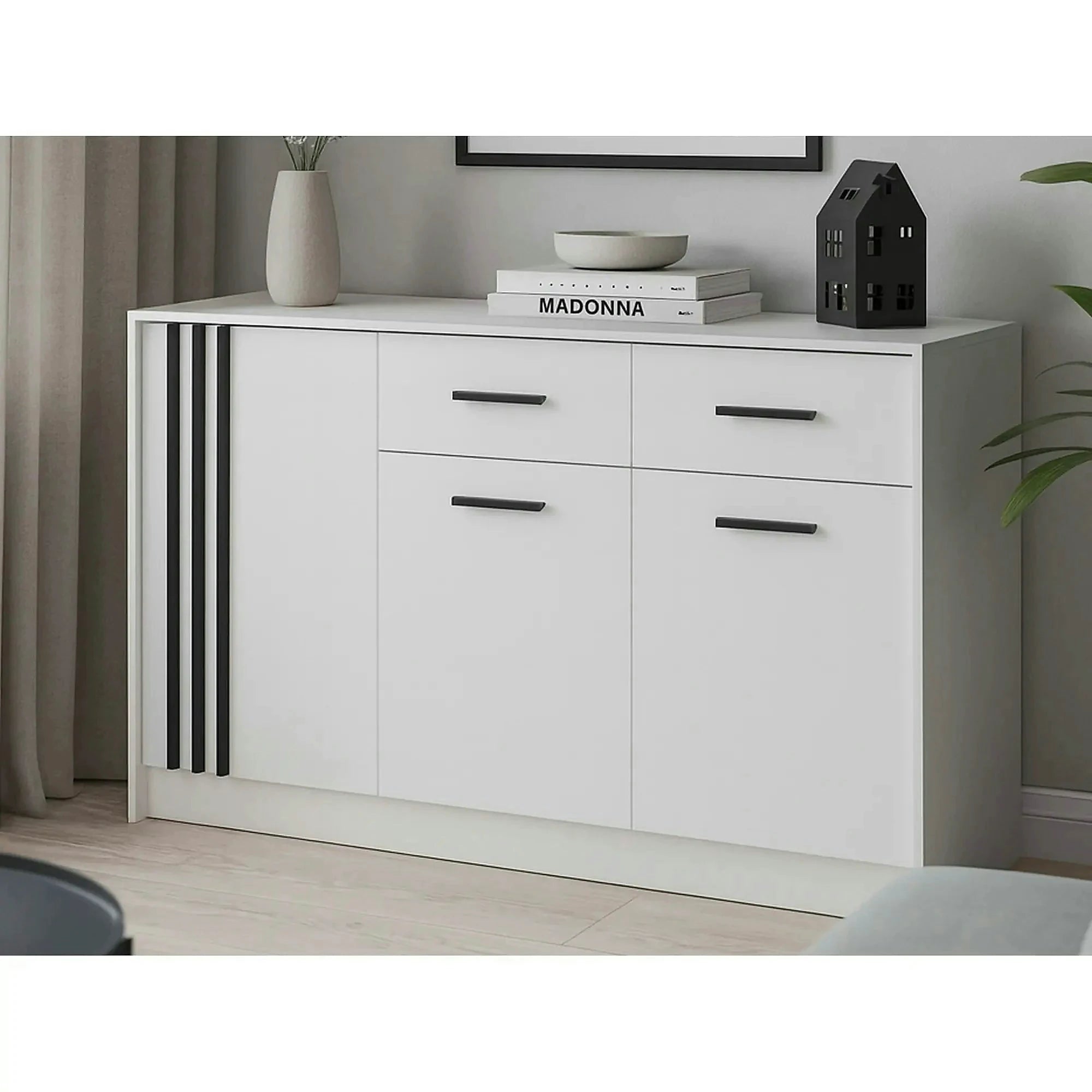Comoda CANADA CD24, alb/negru, PAL laminat, 150x42x94 cm