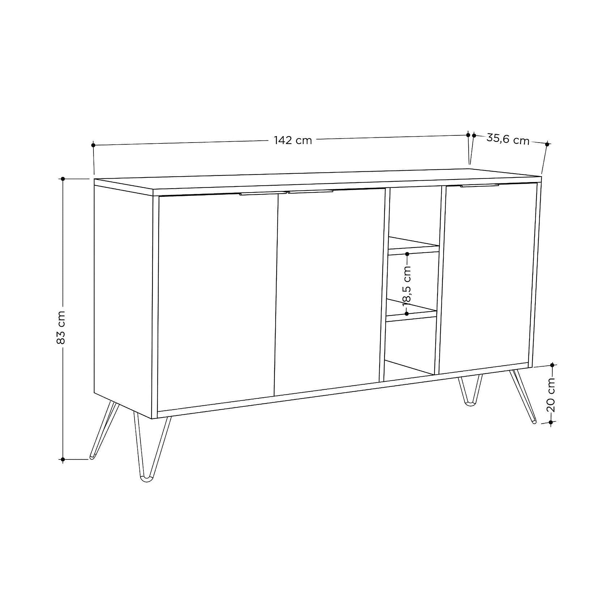 Comoda CLARA, alb/negru, PAL melaminat, 142x36x83 cm
