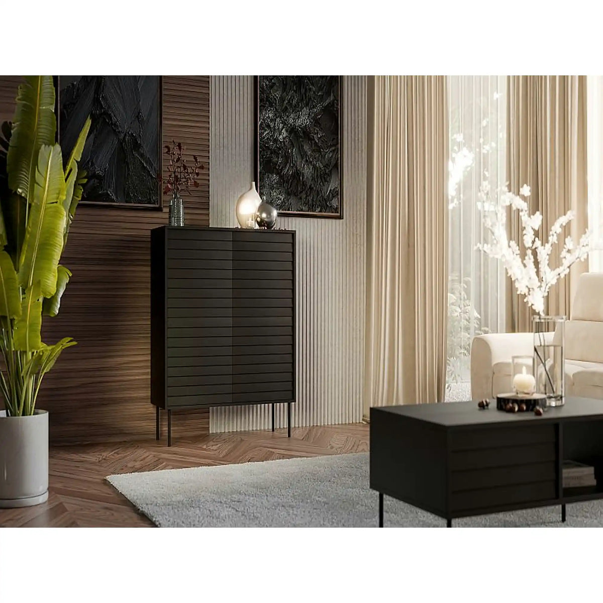 Comoda CORTINA, negru, PAL laminat, 102x40x118 cm