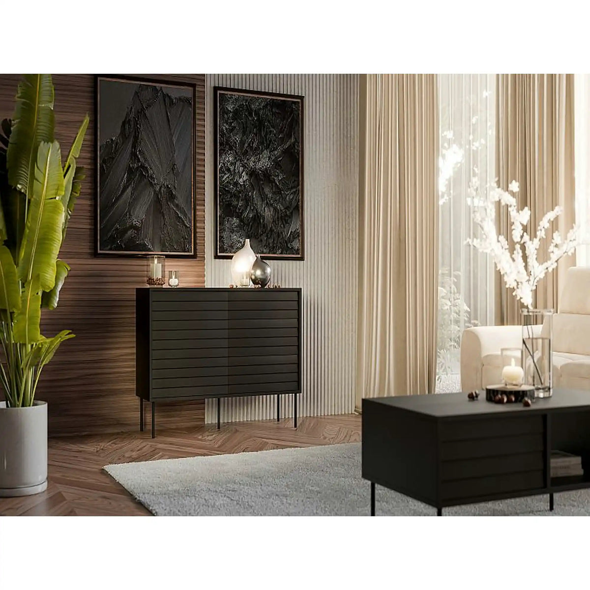 Comoda CORTINA, negru, PAL laminat, 102x40x81 cm