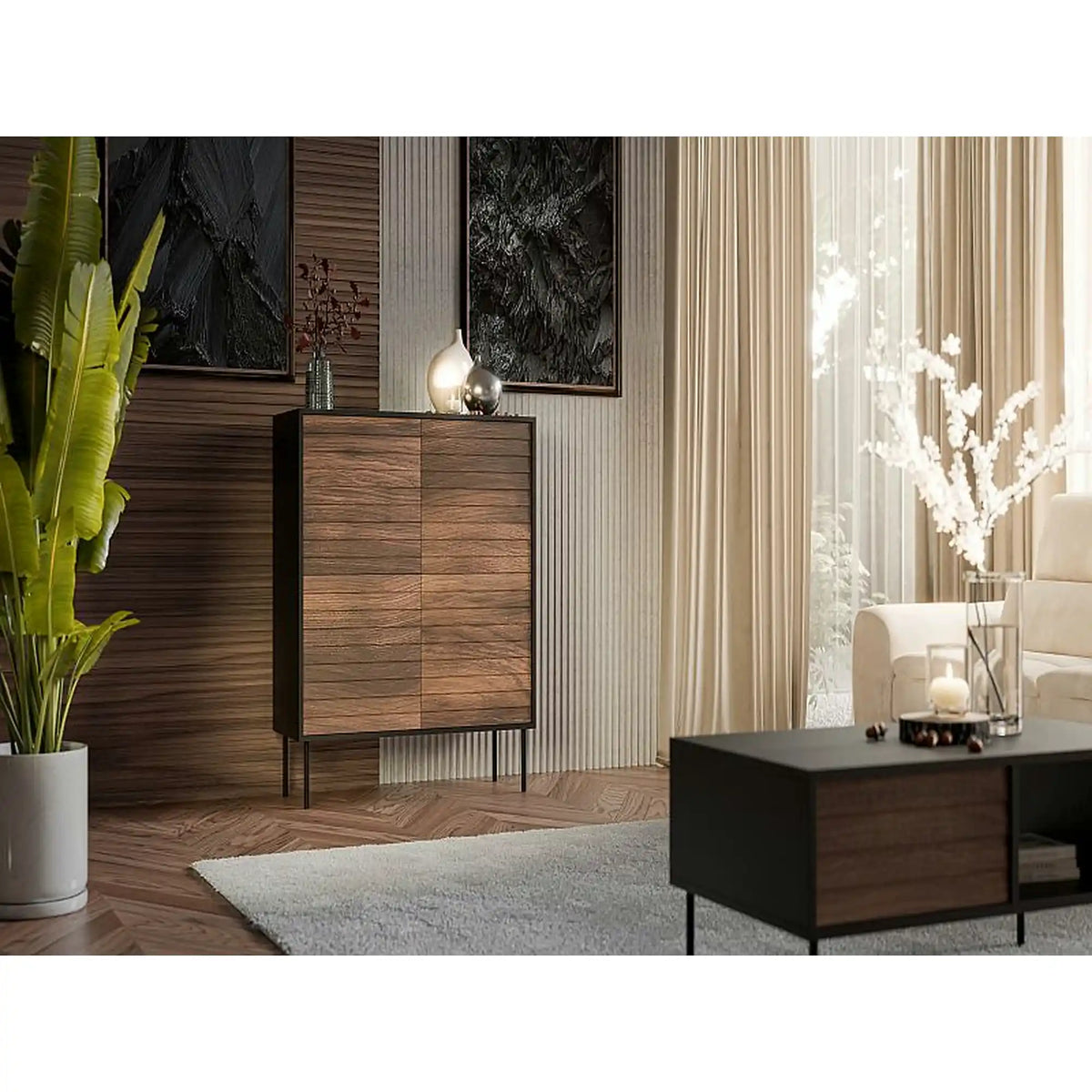 Comoda CORTINA, nuc/negru, PAL laminat, 102x40x118 cm