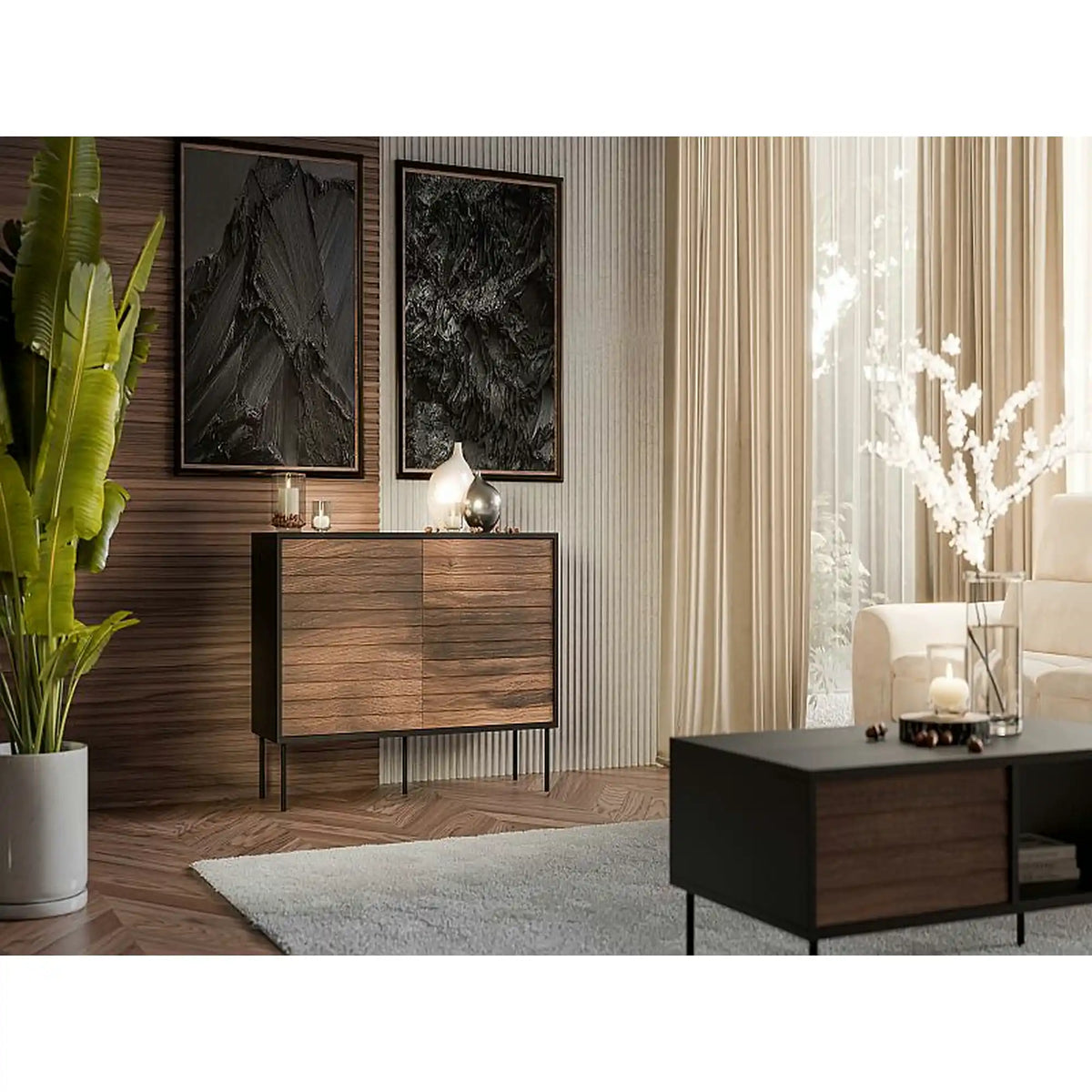Comoda CORTINA, nuc/negru, PAL laminat, 102x40x81 cm