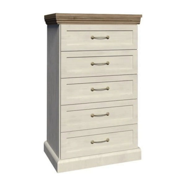 Comoda cu sertare ROYAL KS5, pin nordic/stejar salbatic, PAL melaminat, 57x46x98 cm