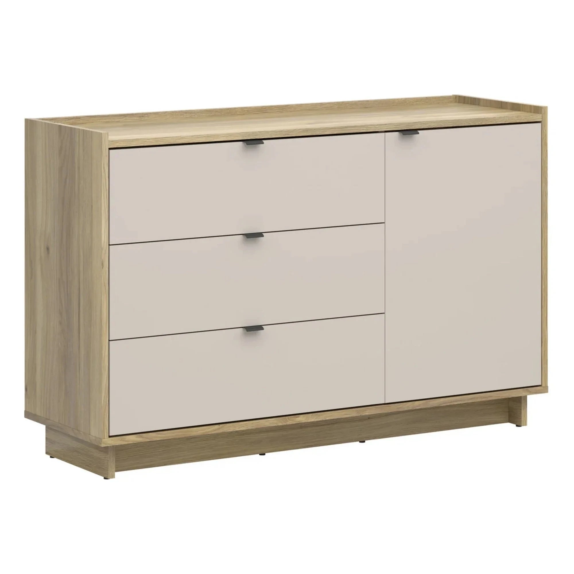 Set dormitor DALVA, stejar/casmir, pat 160x200, dulap cu 3 usi si 2 sertare, 2 noptiere si o comoda