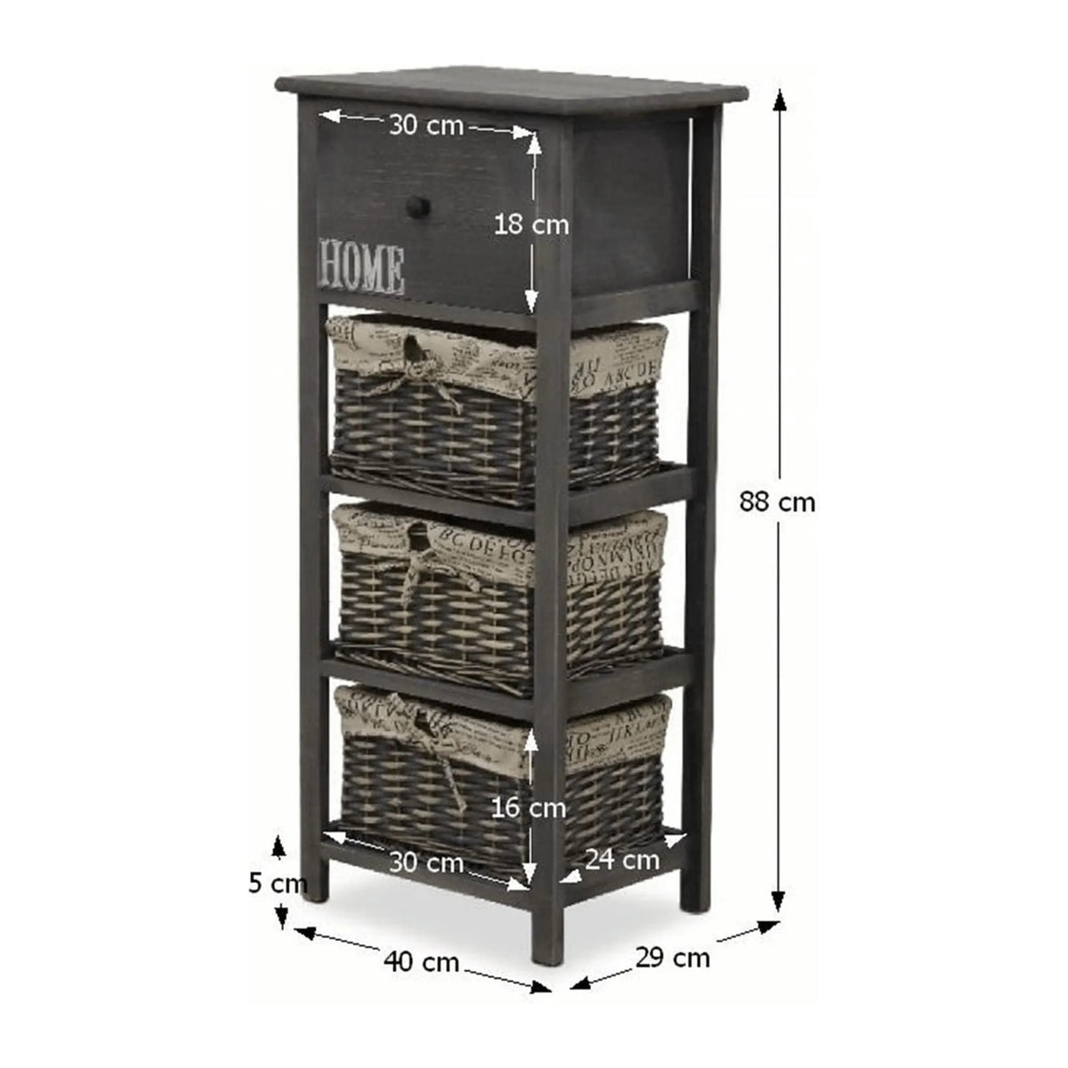 Comoda DARKIE 3, lemn/rachita, gri, 40x29x88 cm