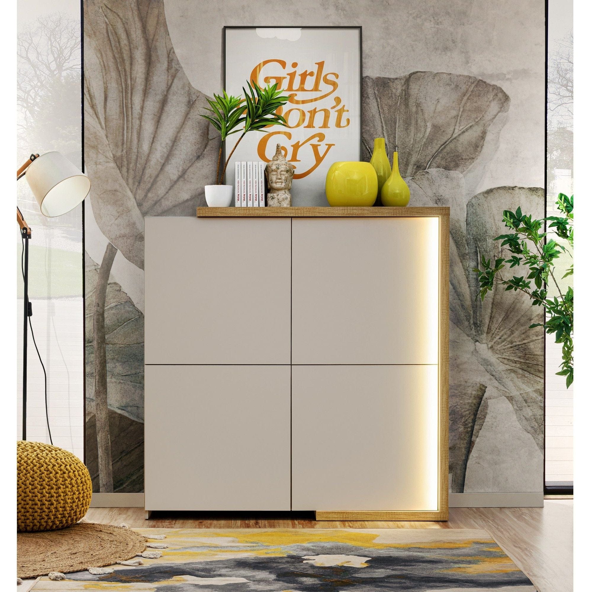 Comoda DASAR, grej/stejar, PAL laminat, 125x40x129 cm