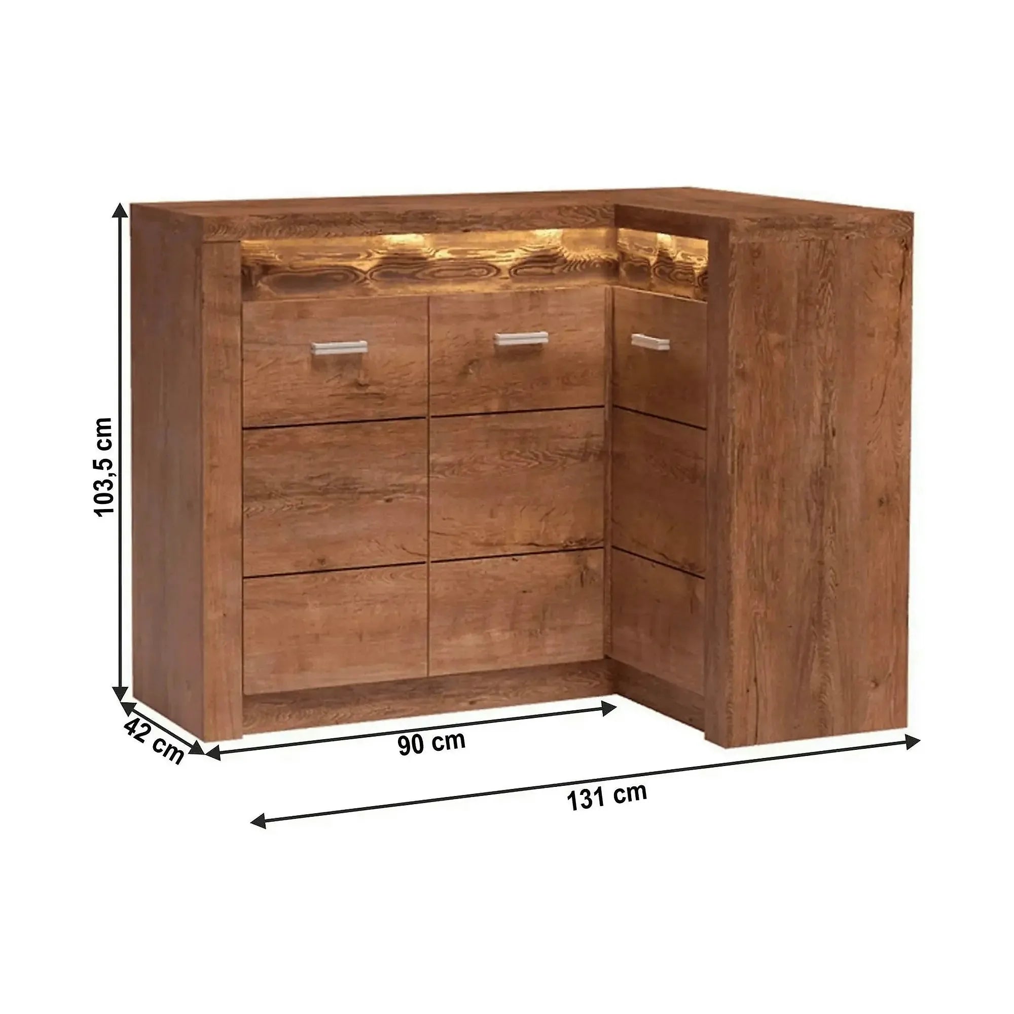 Comoda de colt INFINITY I-15, frasin deschis, PAL melaminat, 131/90x42x104 cm