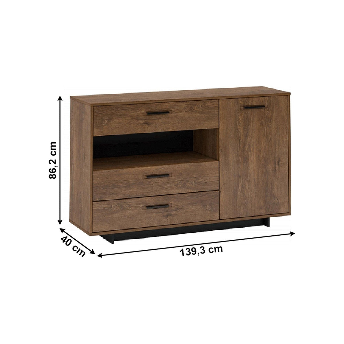 Comoda DELIS, stejar bolzano/negru, 139x40x86 cm