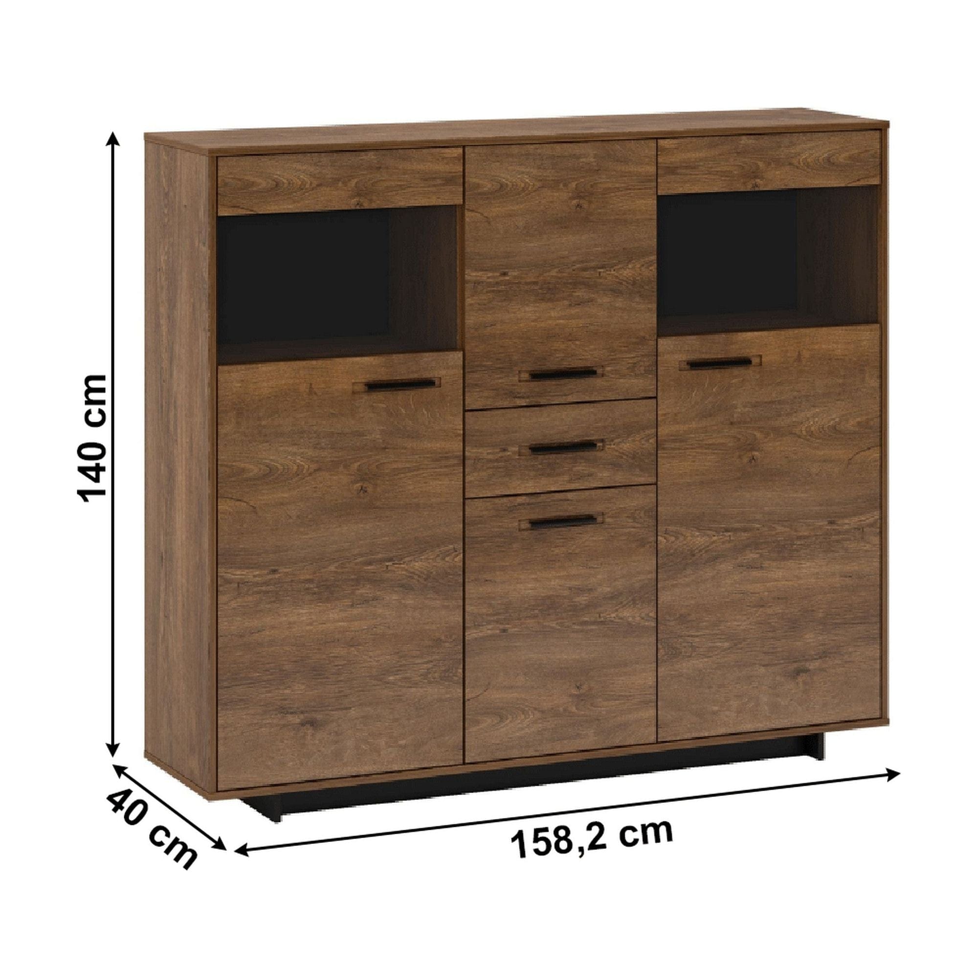 Comoda DELIS, stejar bolzano/negru, 158x40x140 cm