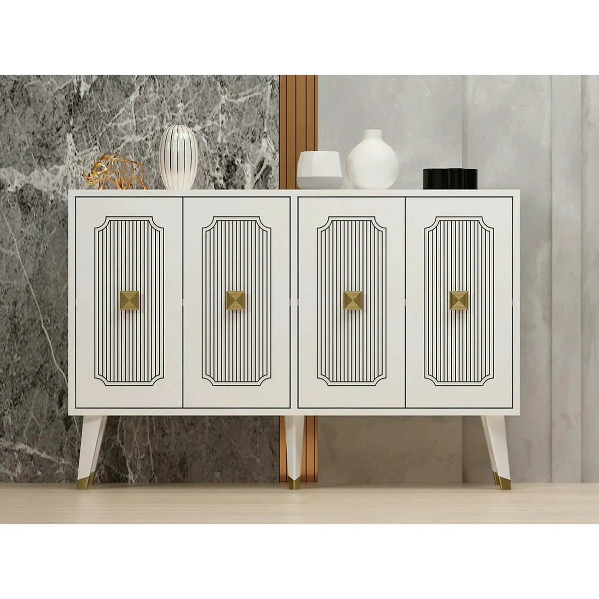 Comoda DERASI, alb/auriu, PAL melaminat, 120x30x80 cm