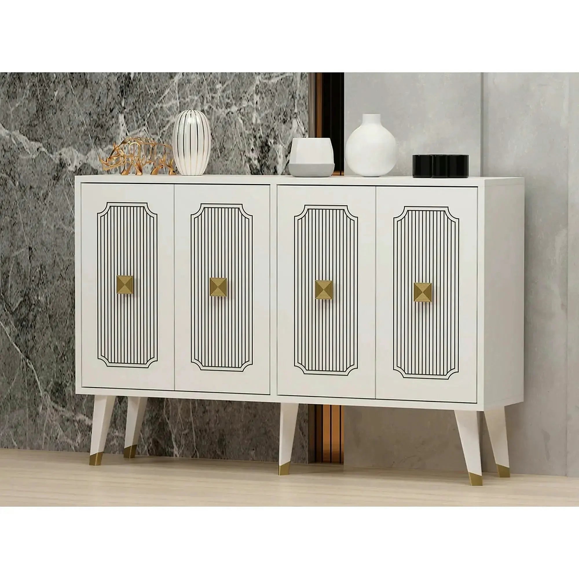 Comoda DERASI, alb/auriu, PAL melaminat, 120x30x80 cm