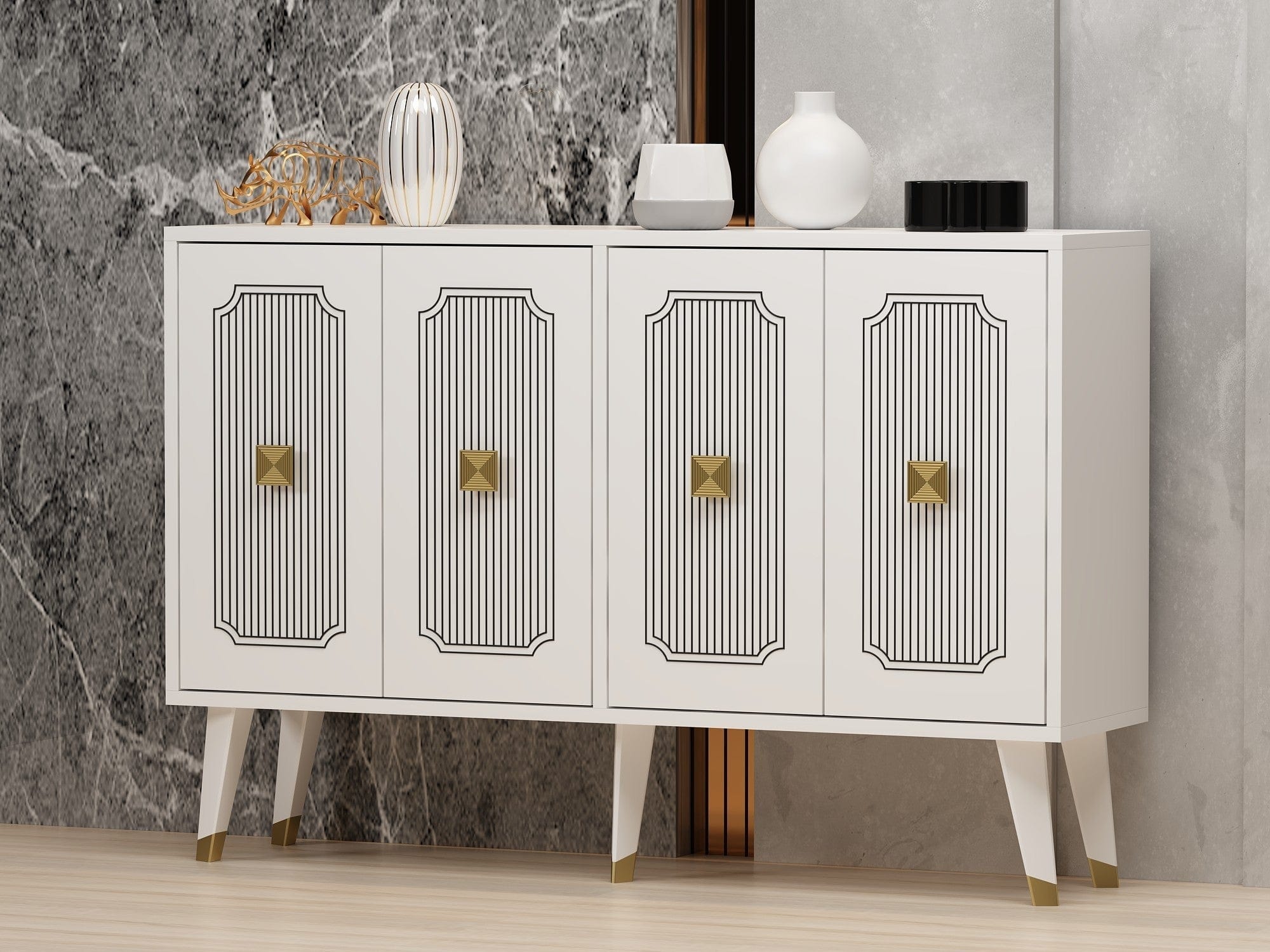 Comoda DERASI, alb/auriu, PAL melaminat, 120x30x80 cm