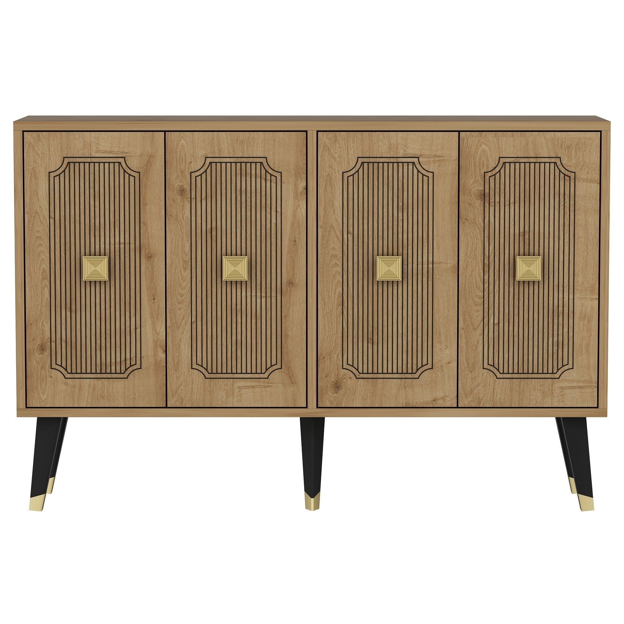 Comoda DESARI, stejar/auriu/negru, PAL melaminat, 120x30x80 cm
