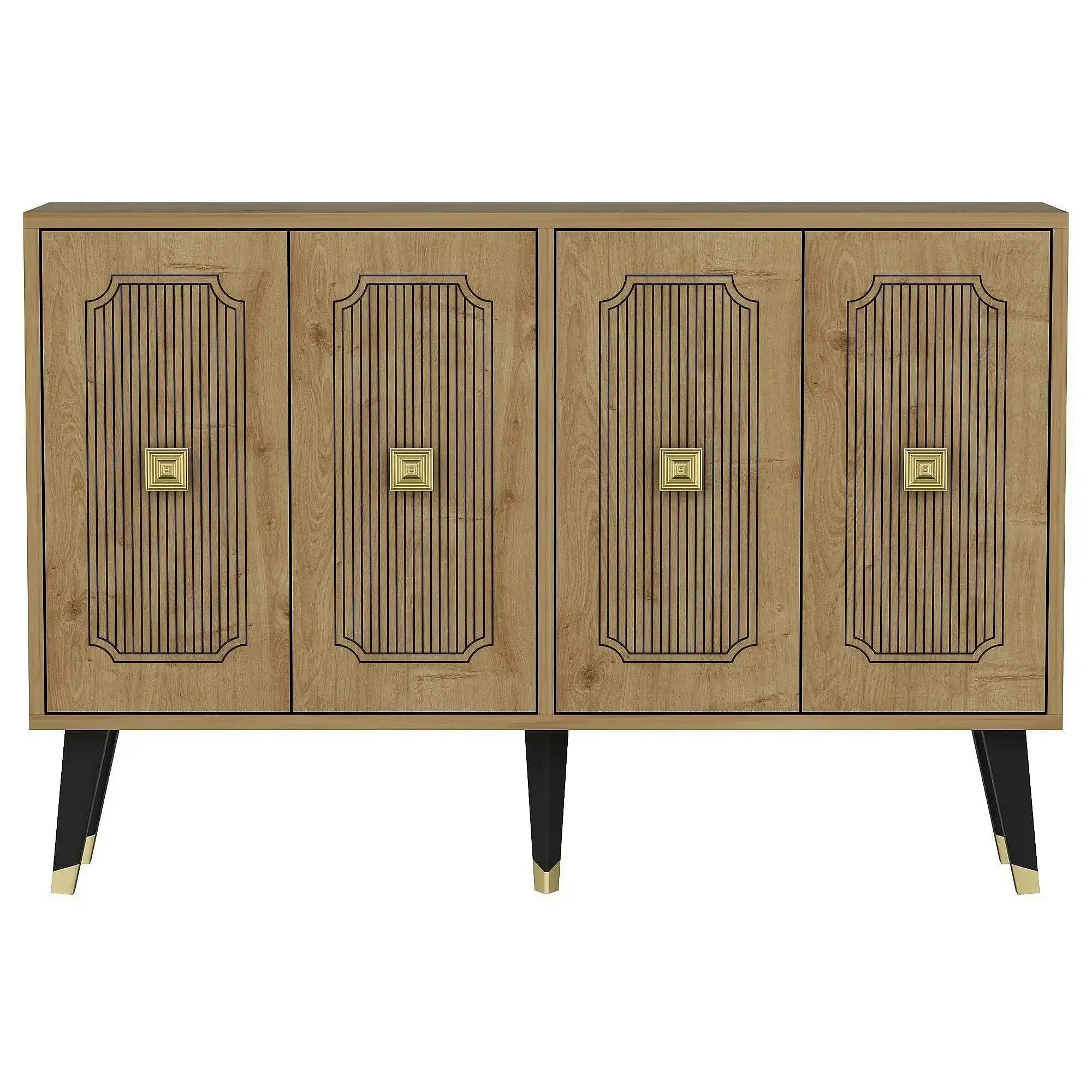 Comoda DESARI, stejar/auriu/negru, PAL melaminat, 120x30x80 cm