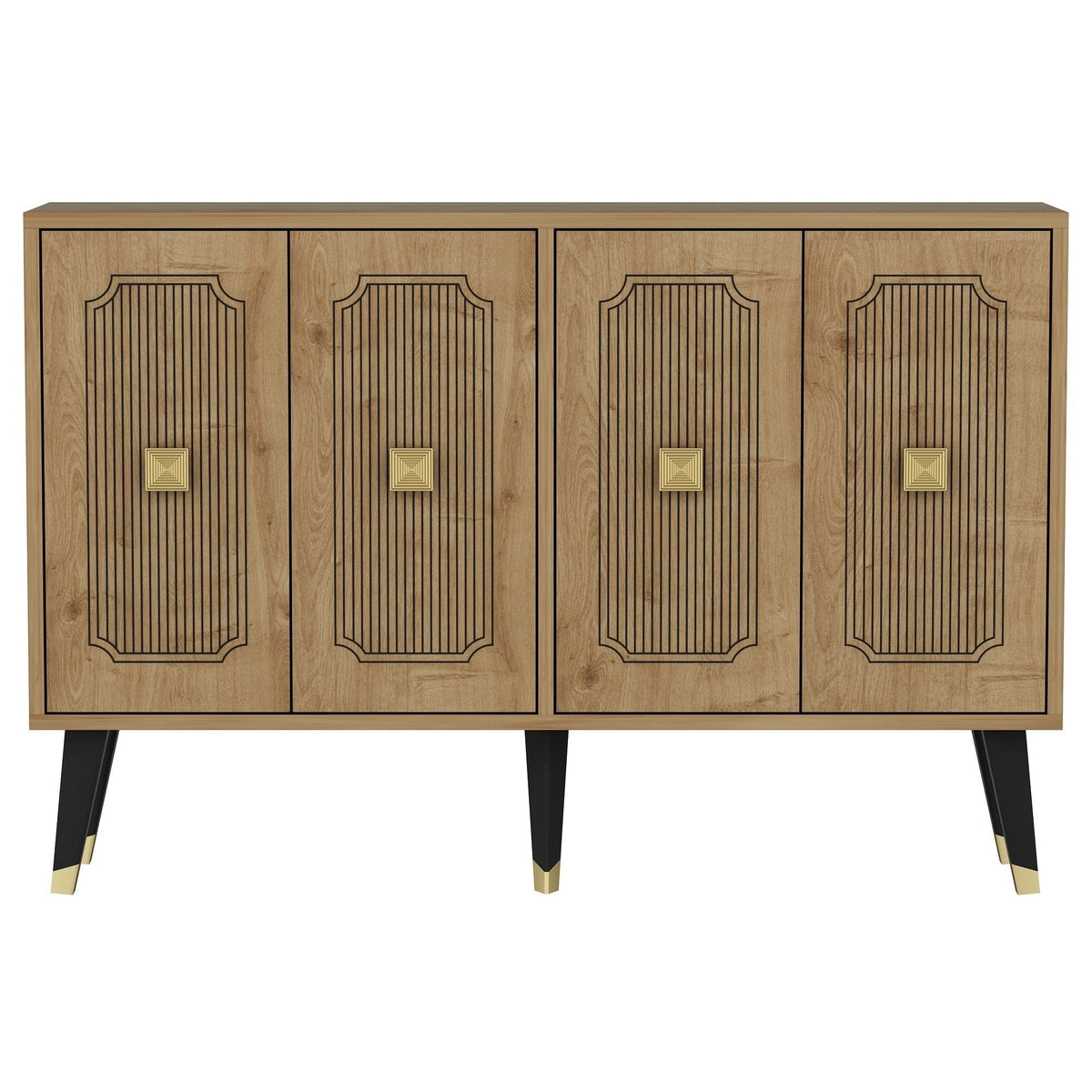 Comoda DESARI, stejar/auriu/negru, PAL melaminat, 120x30x80 cm