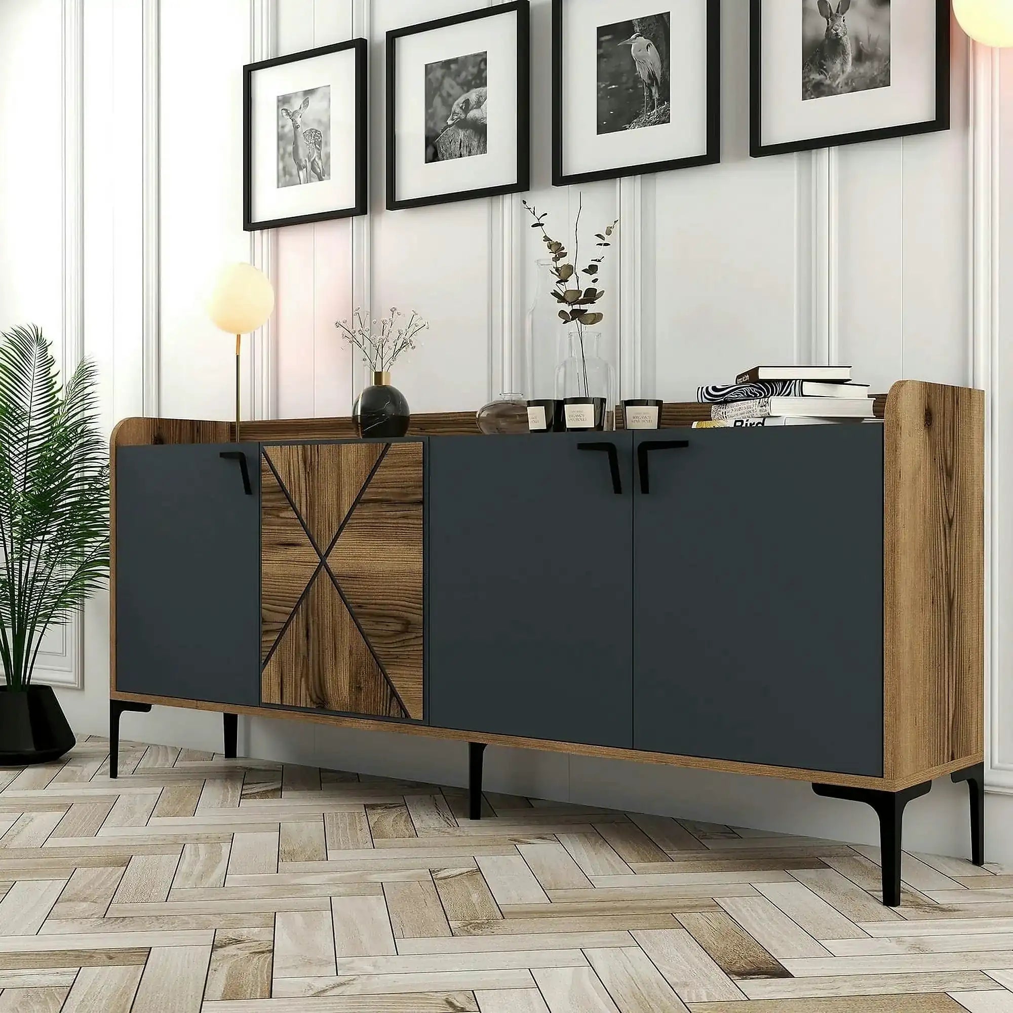 Comoda dubla Venedik, din PAL melaminat, nuc/gri antracit, 180x35x78 cm