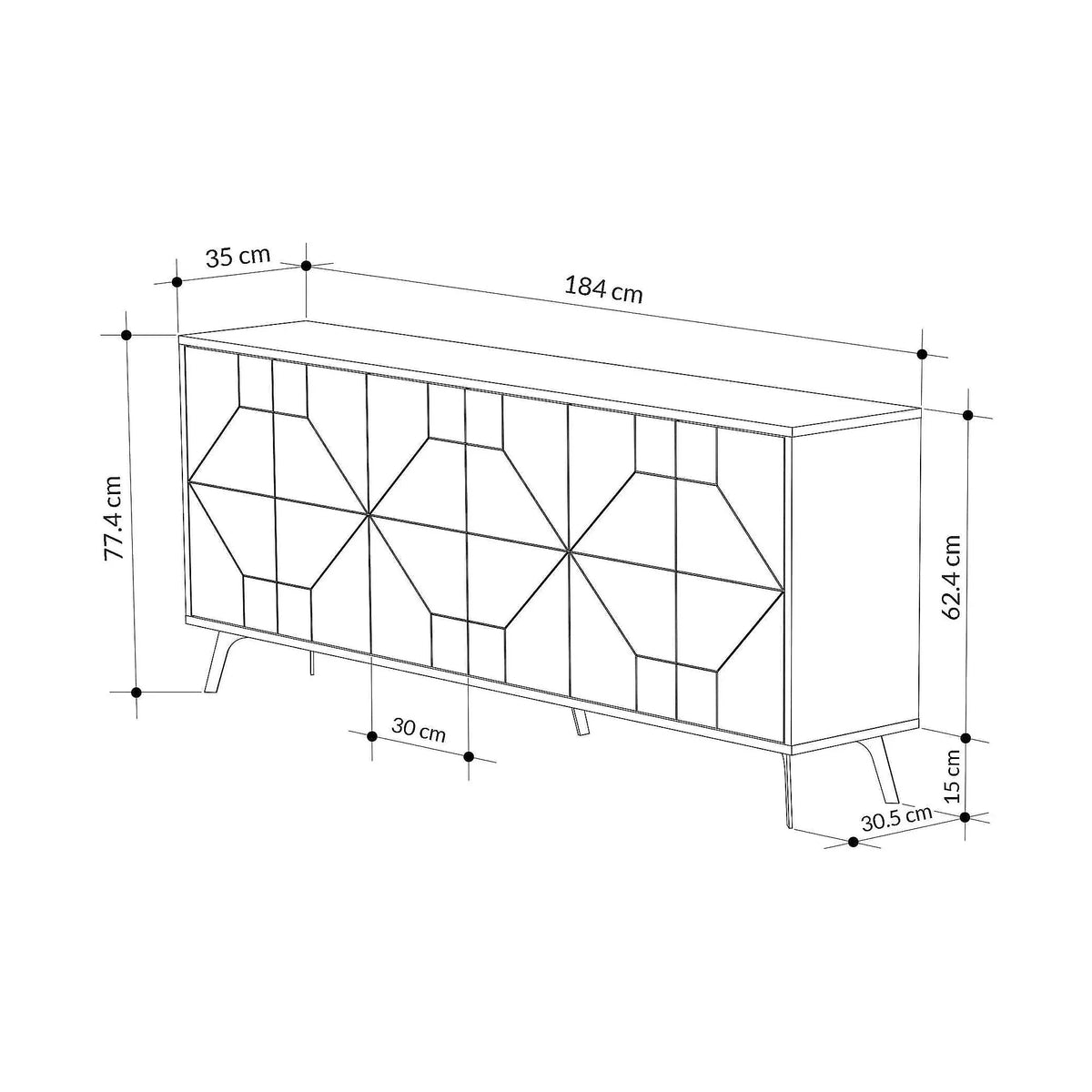 Comoda DUNE, alb/gri, PAL melaminat, 184x35x77 cm