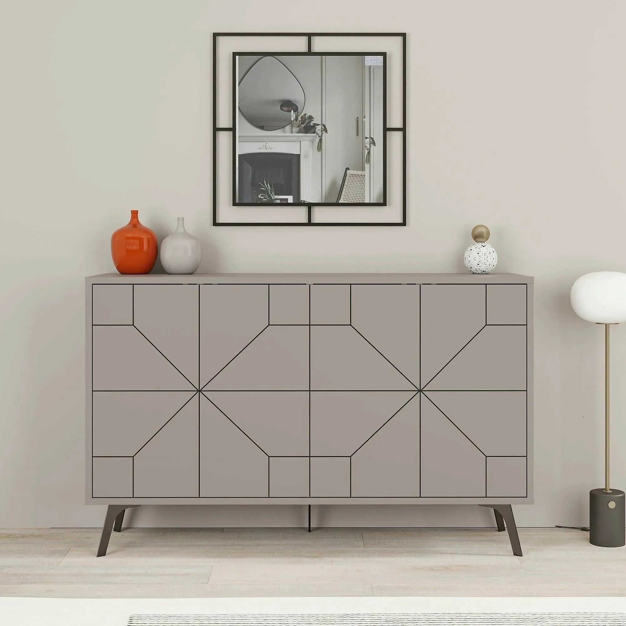 Comoda DUNE, gri/negru, PAL melaminat, 123x35x77 cm