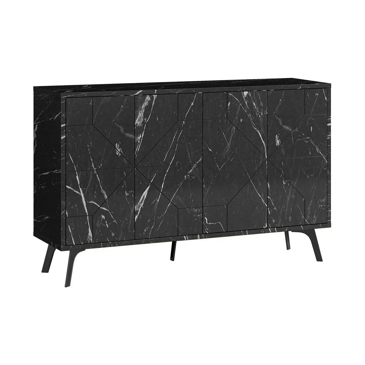 Comoda Dune, negru/negru cu efect de marmura, PAL melaminat, 123x35x77 cm