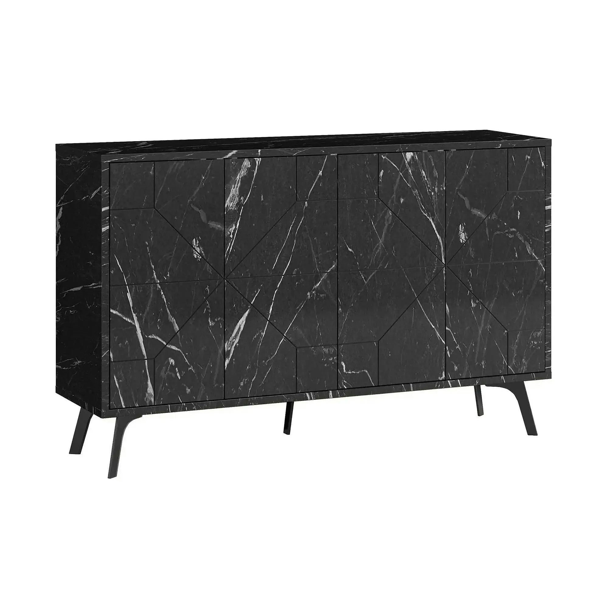 Comoda Dune, negru/negru cu efect de marmura, PAL melaminat, 123x35x77 cm