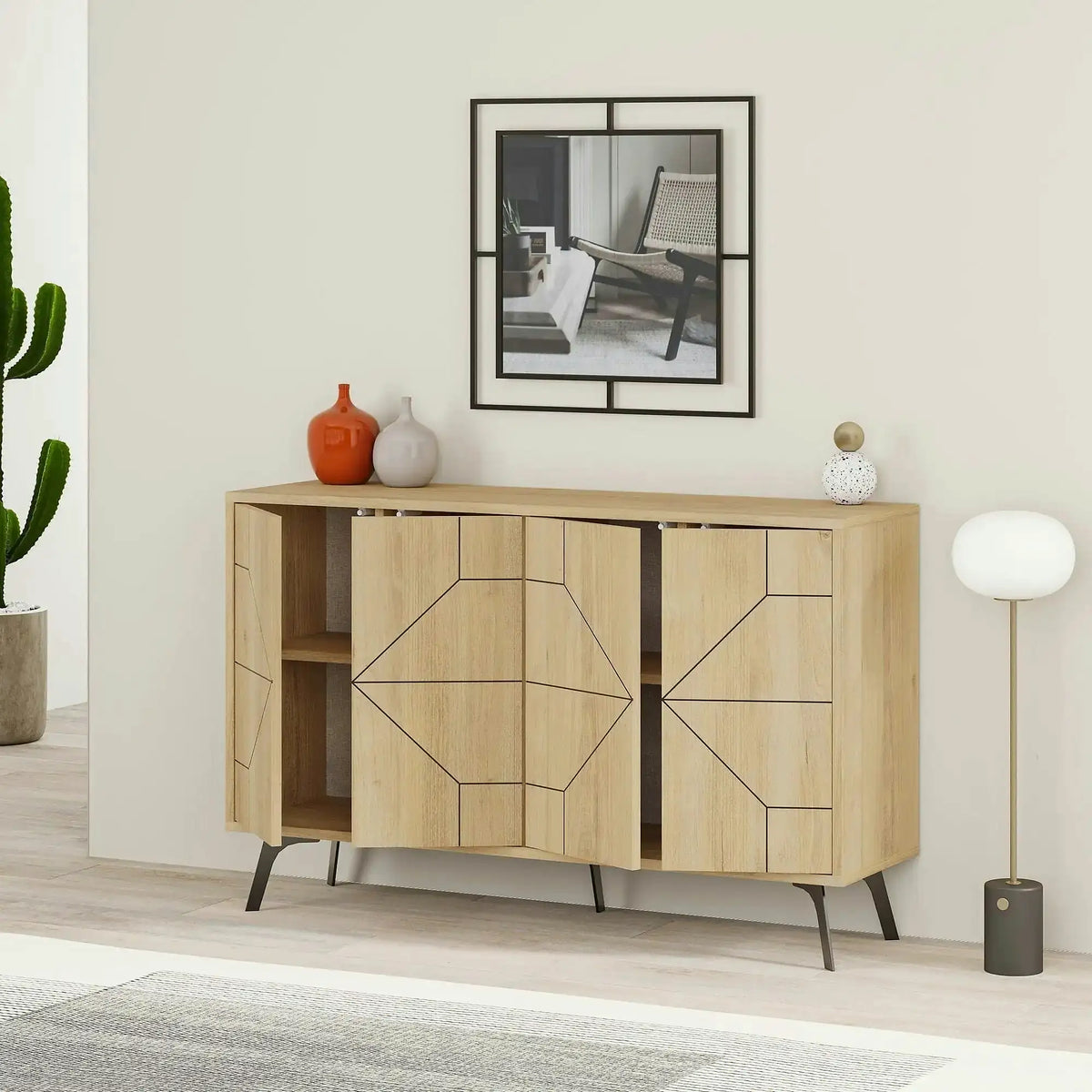 Comoda DUNE, stejar/negru, PAL melaminat, 123x35x77 cm