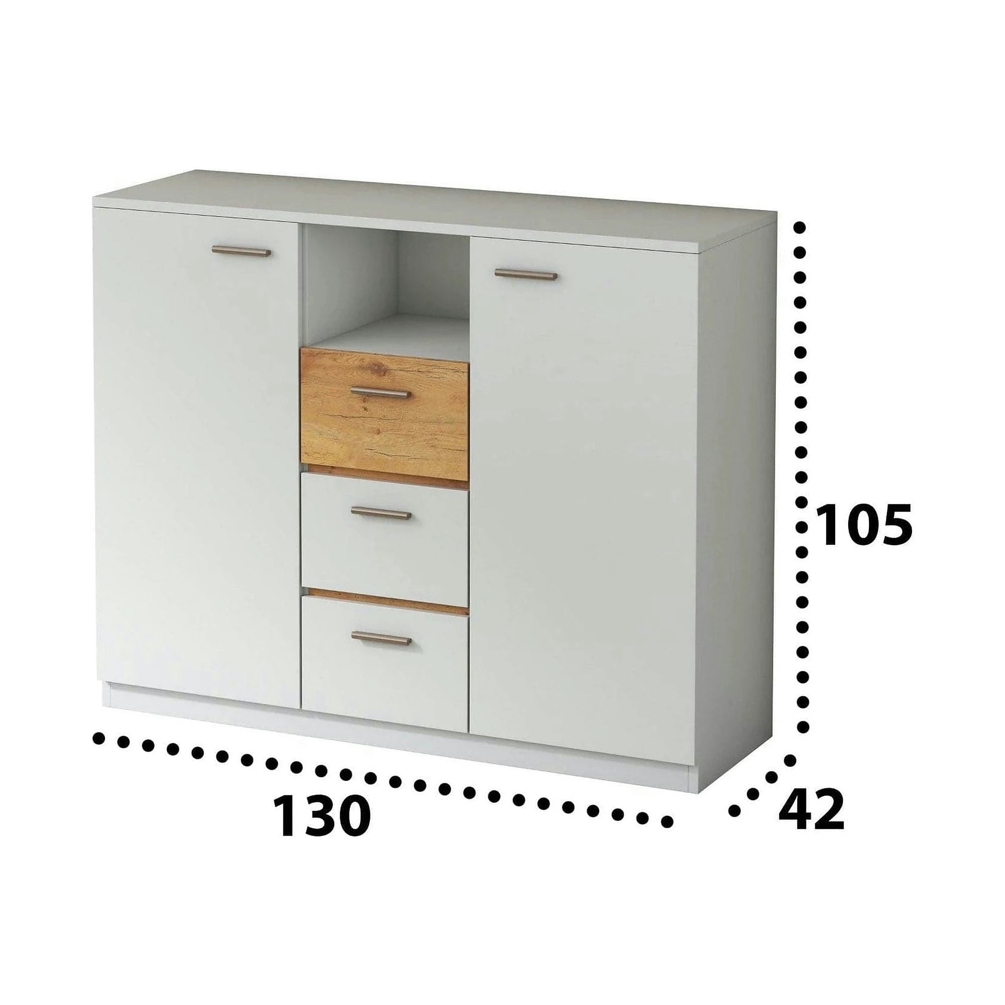 Comoda EFFECT, alb andersen/stejar lancelot, PAL, 130x42x105 cm