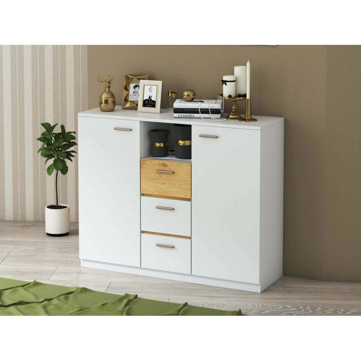 Comoda EFFECT, alb andersen/stejar lancelot, PAL, 130x42x105 cm