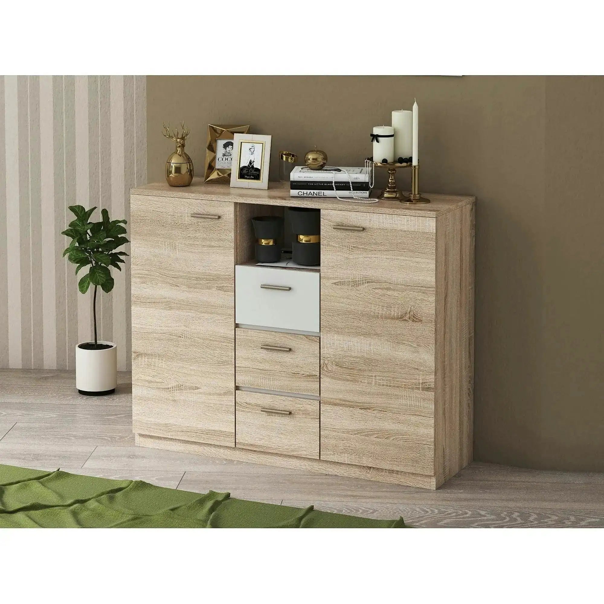 Comoda EFFECT, stejar sonoma/alb andersen, PAL, 130x42x105 cm