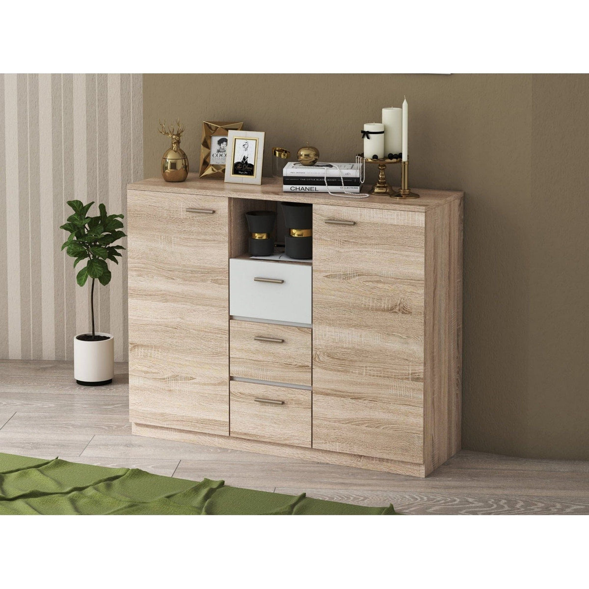 Comoda EFFECT, stejar sonoma/alb andersen, PAL, 130x42x105 cm