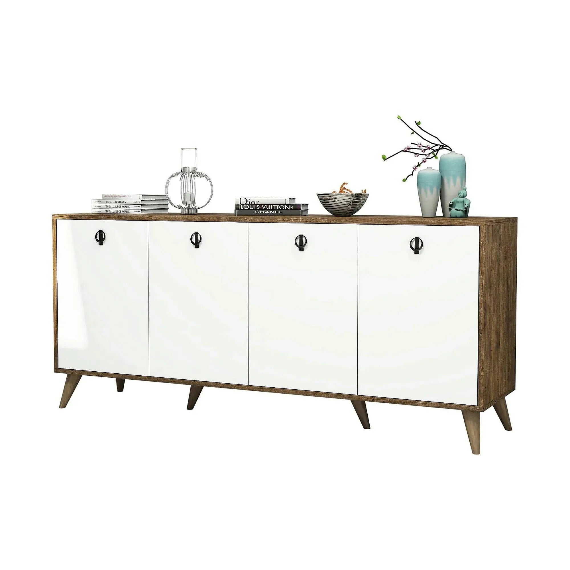 Comoda ELITE 1612, alb/stejar inchis, PAL melaminat, 180x45x80 cm