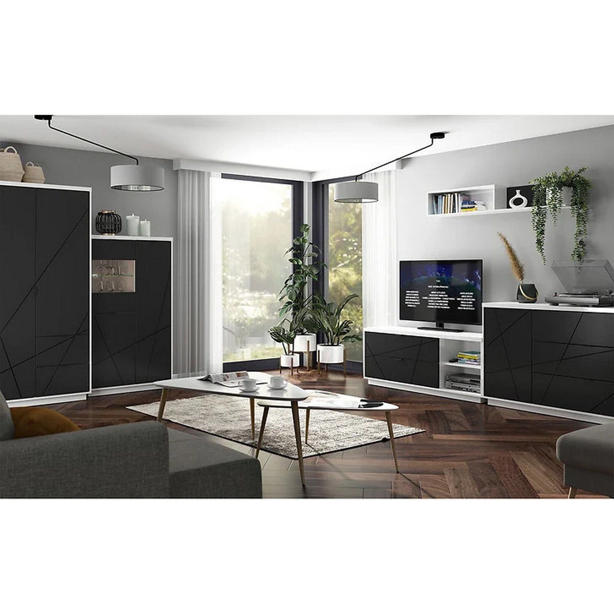 Comoda FORN, alb lucios/negru mat, PAL, 156x42.5x93 cm