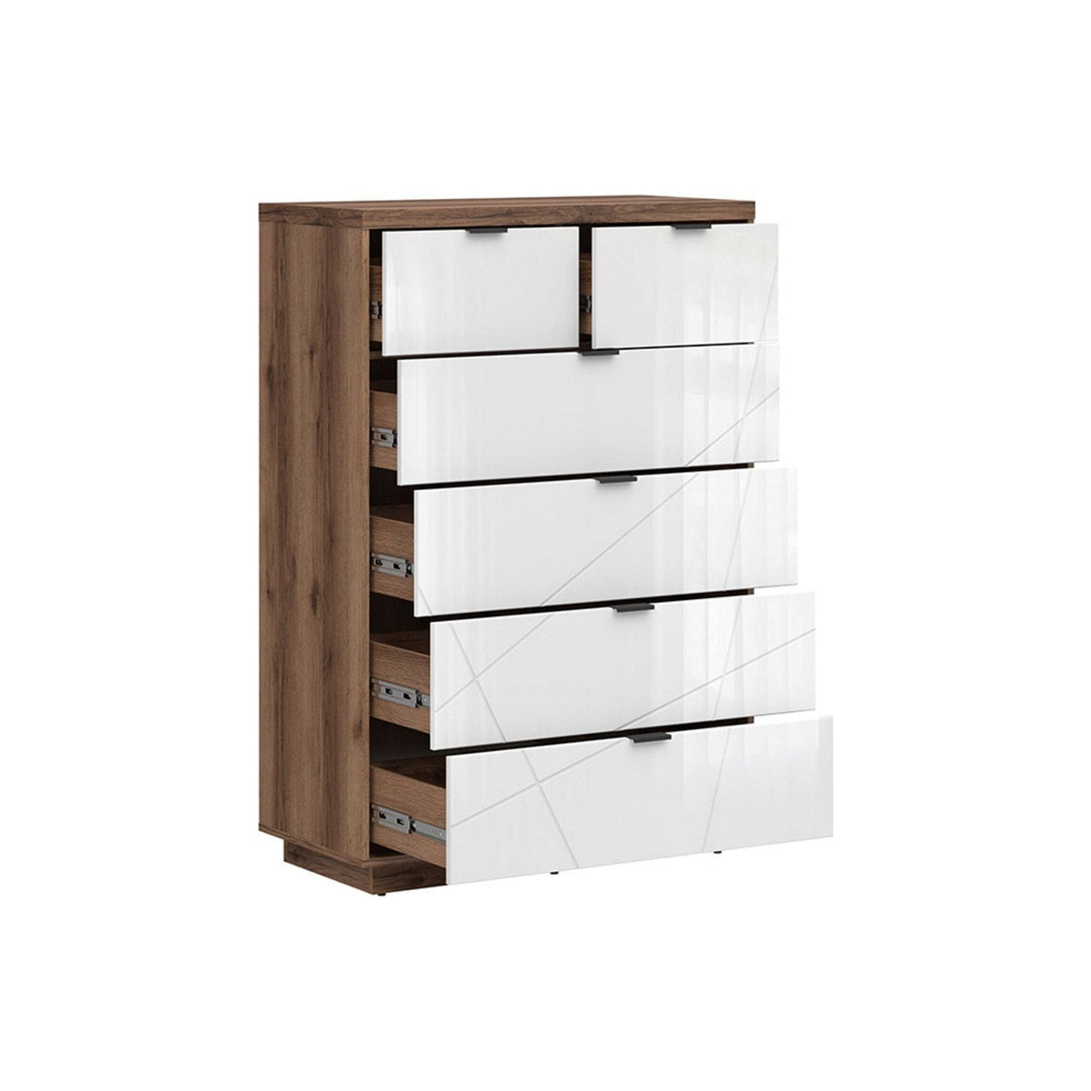 Comoda FORN, nuc/alb lucios, PAL melaminat, 90x43x131 cm