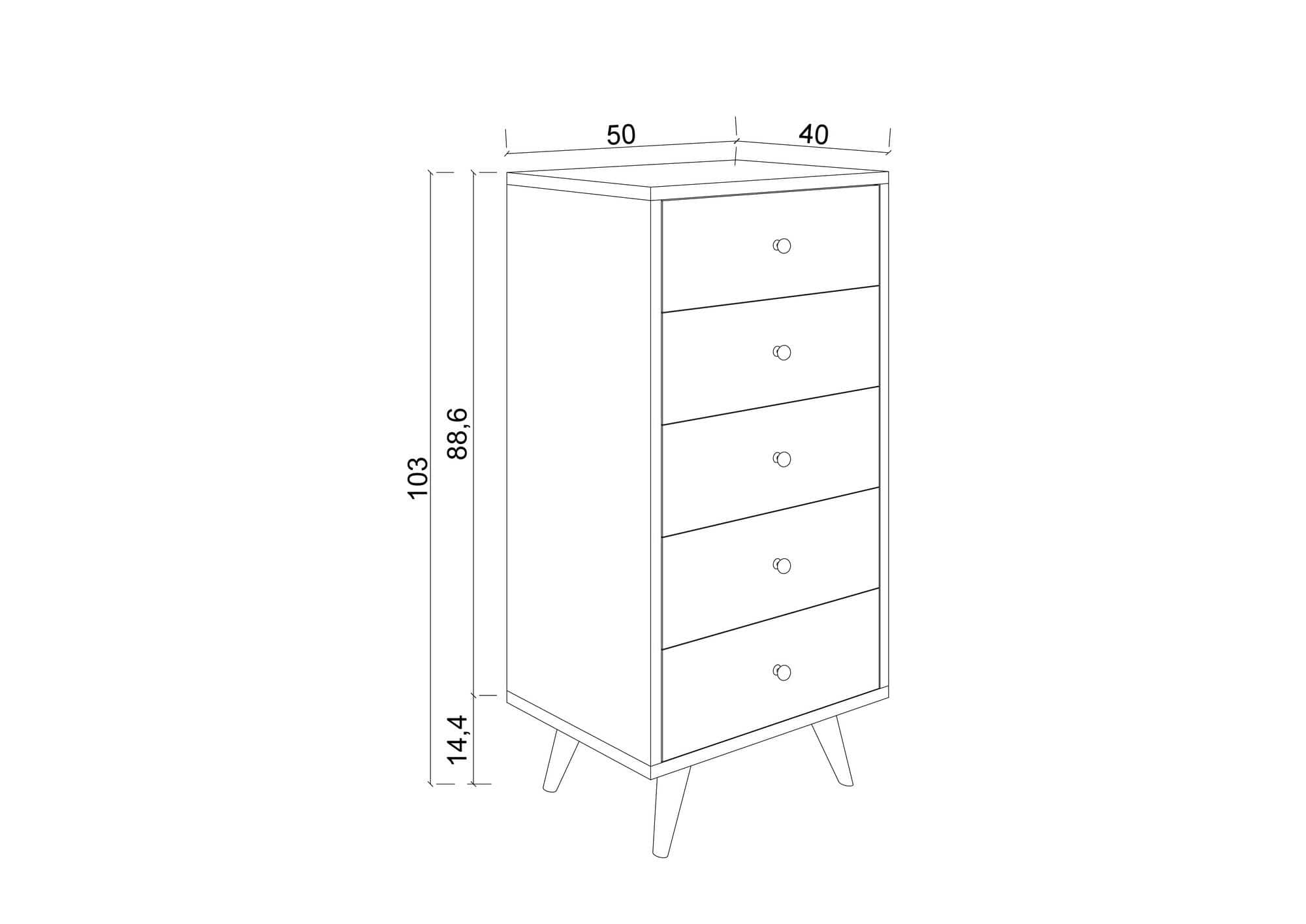 Comoda FRENZU, bej cu efect de marmura/negru, PAL melaminat, 50x40x103 cm