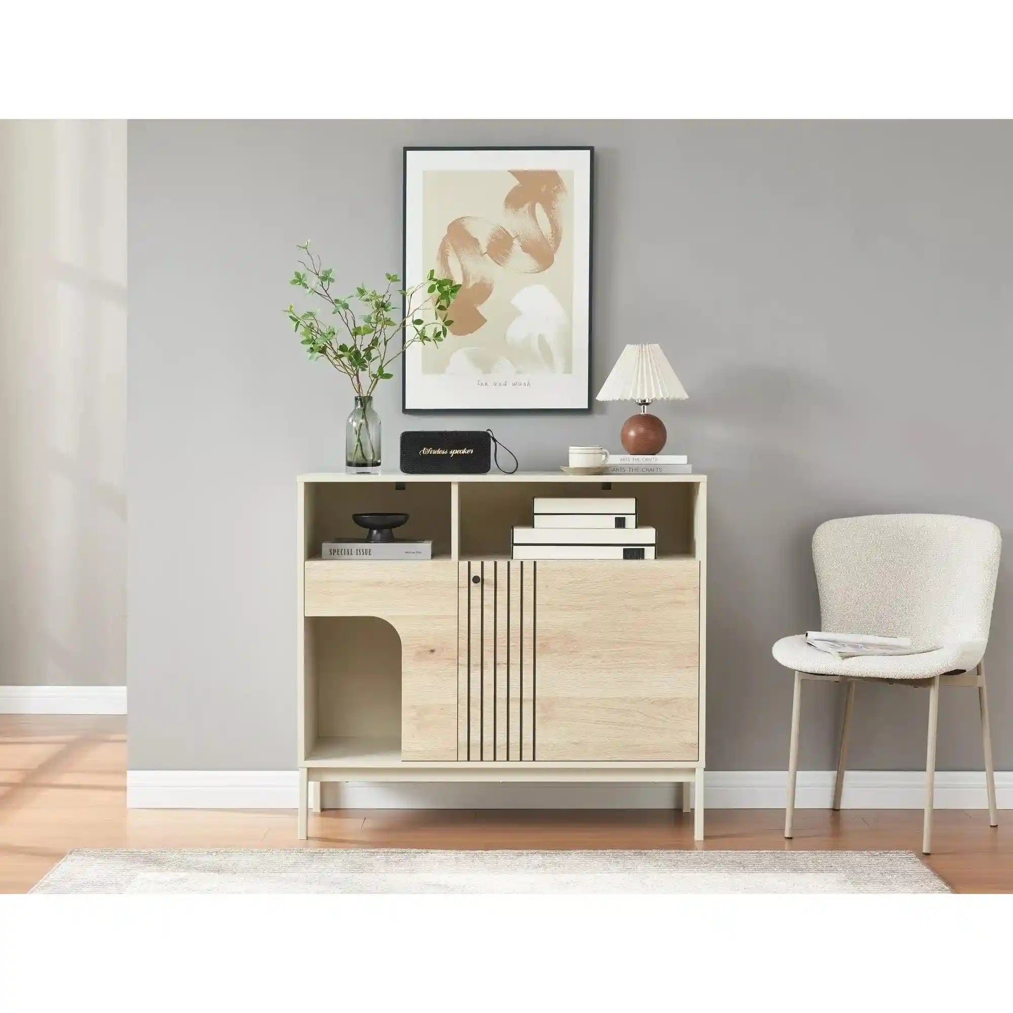 Comoda FROST K3, stejar alpin/alb, PAL/metal, 100x40x90 cm