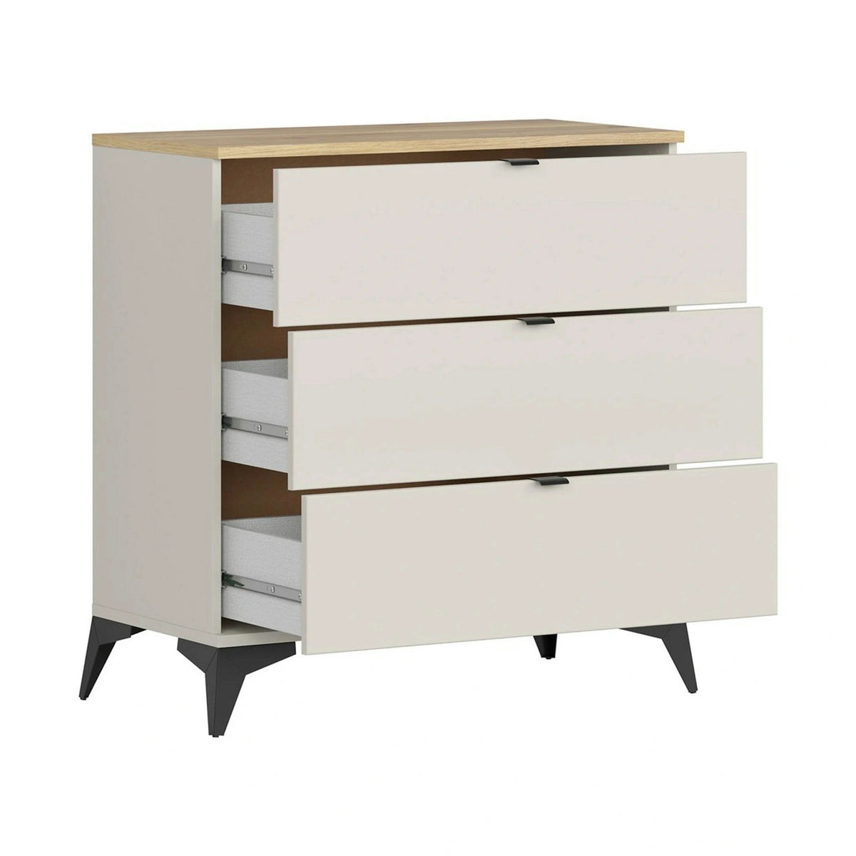 Comoda GLAMOUR, stejar/casmir, PAL, cu 3 sertare, 85x42x90 cm