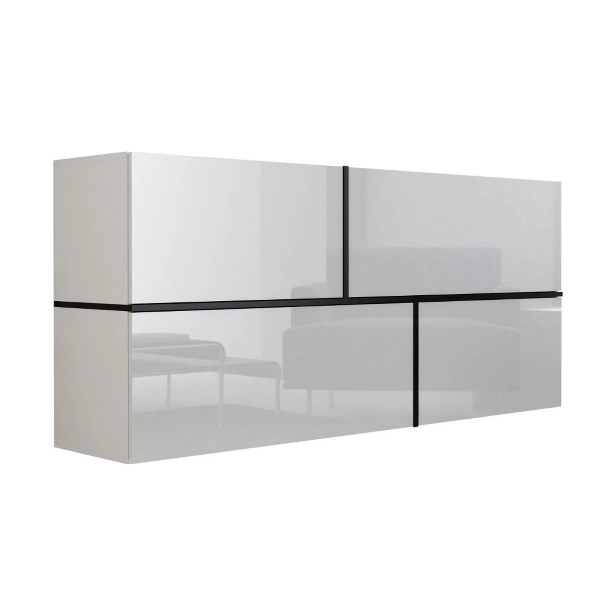 Comoda GOYA, alb/alb lucios/negru, PAL laminat, 170x40x80 cm