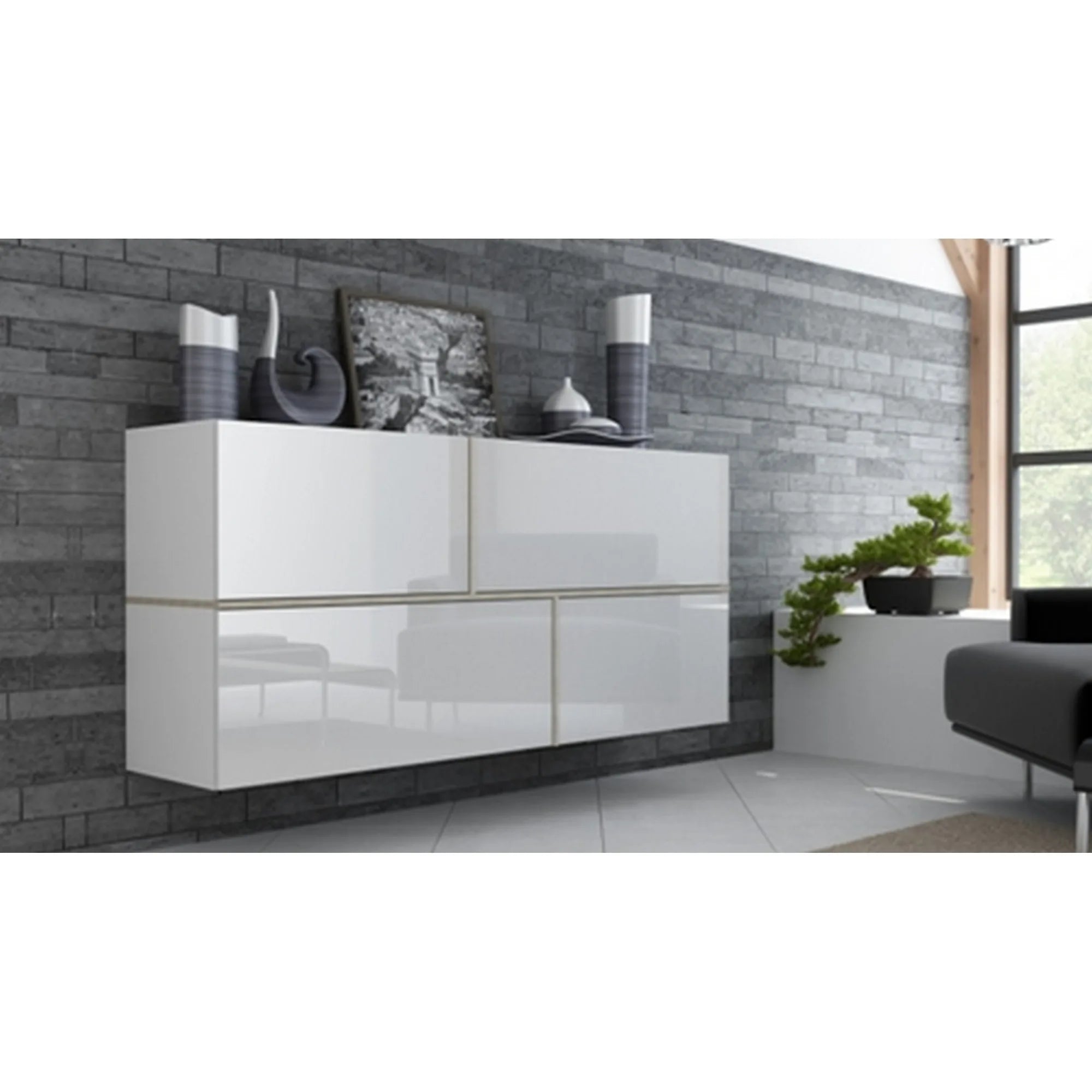 Comoda GOYA, alb lucios/stejar sonoma, PAL laminat, 170x40x80 cm