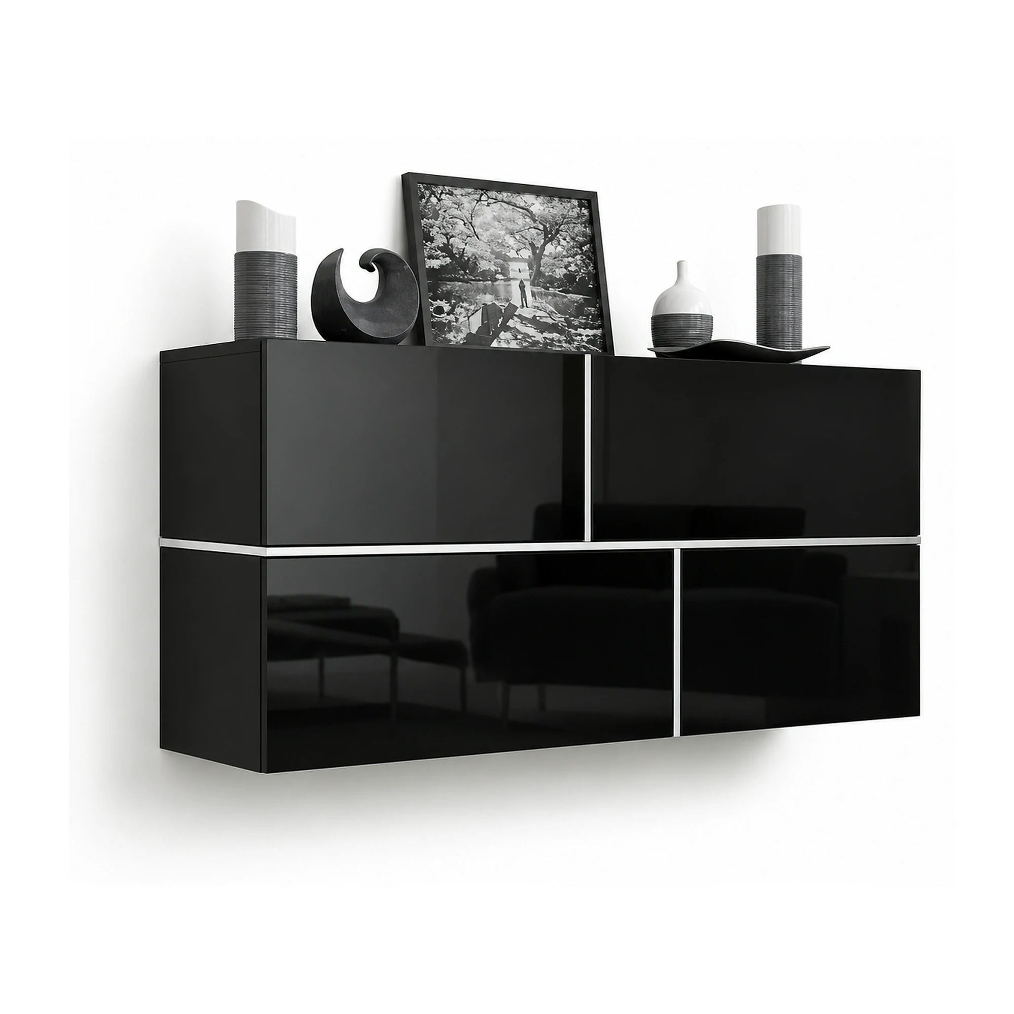Comoda GOYA, negru/negru lucios/alb, PAL laminat, 170x40x80 cm