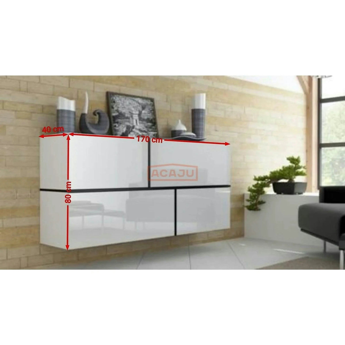 Comoda GOYA, negru/negru lucios/alb, PAL laminat, 170x40x80 cm