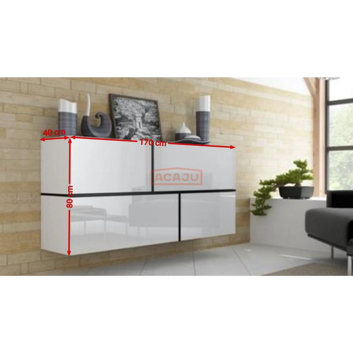 Comoda GOYA, negru/negru lucios/alb, PAL laminat, 170x40x80 cm