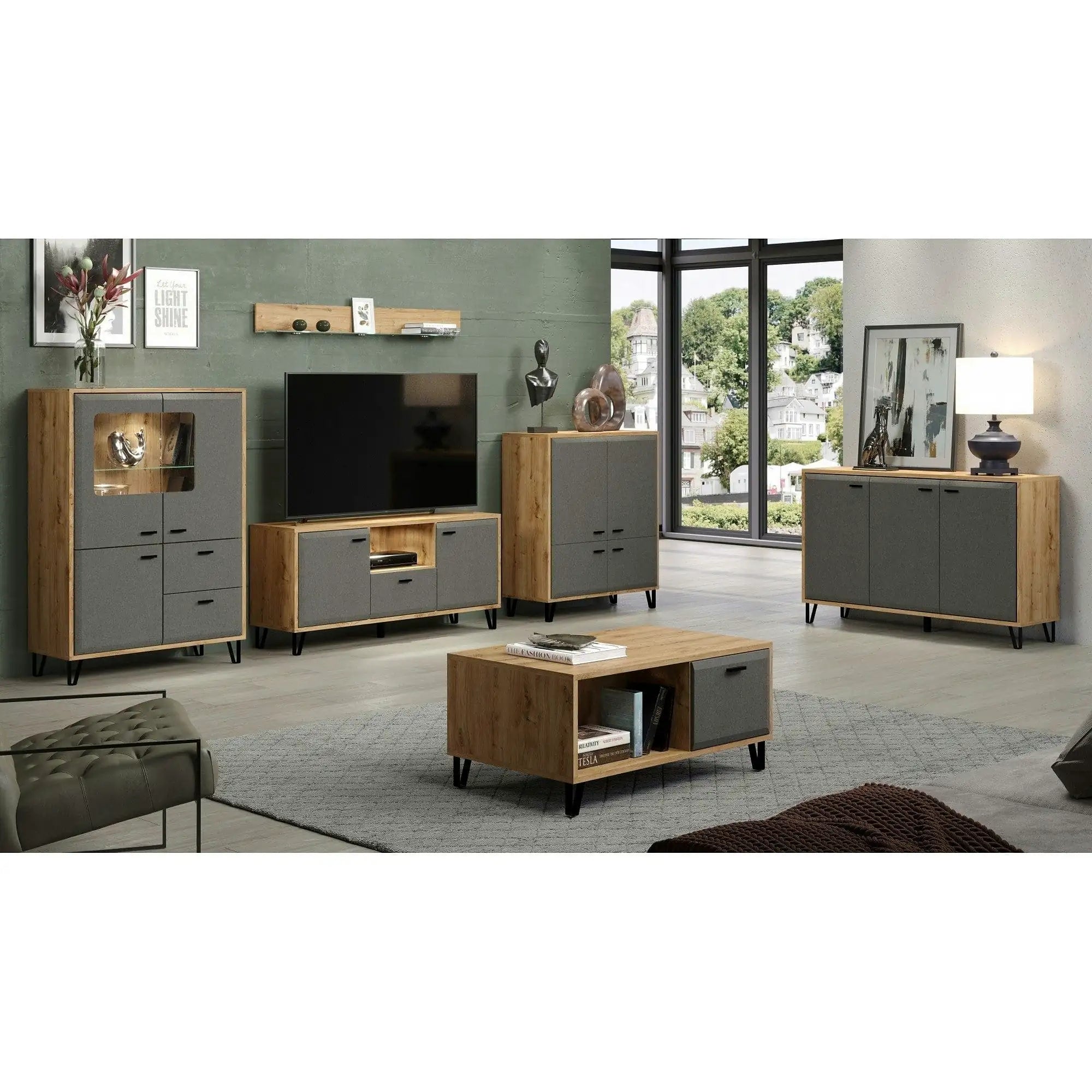 Comoda GRACE, stejar/gri antracit, PAL laminat, 144x42x90 cm