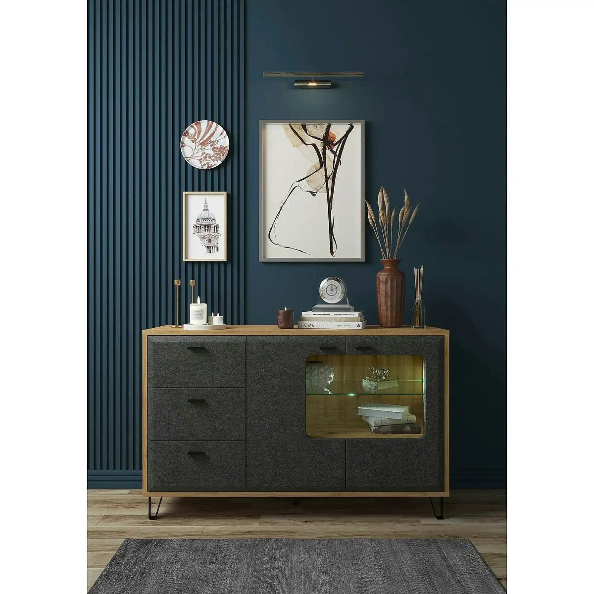 Comoda GRACE, stejar/gri antracit, PAL laminat, 144x42x90 cm